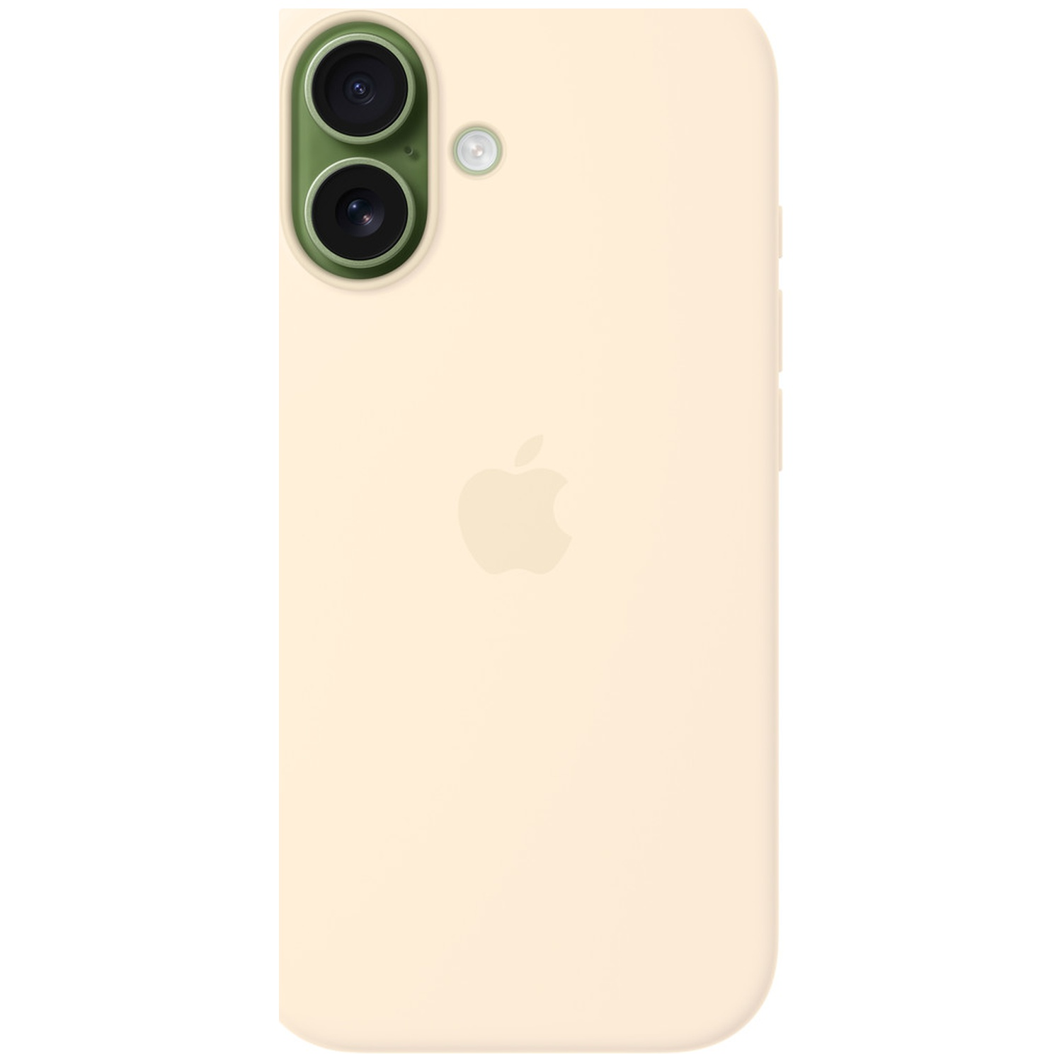 Beige telefoonhoesje met Apple-logo en dubbele camera's.