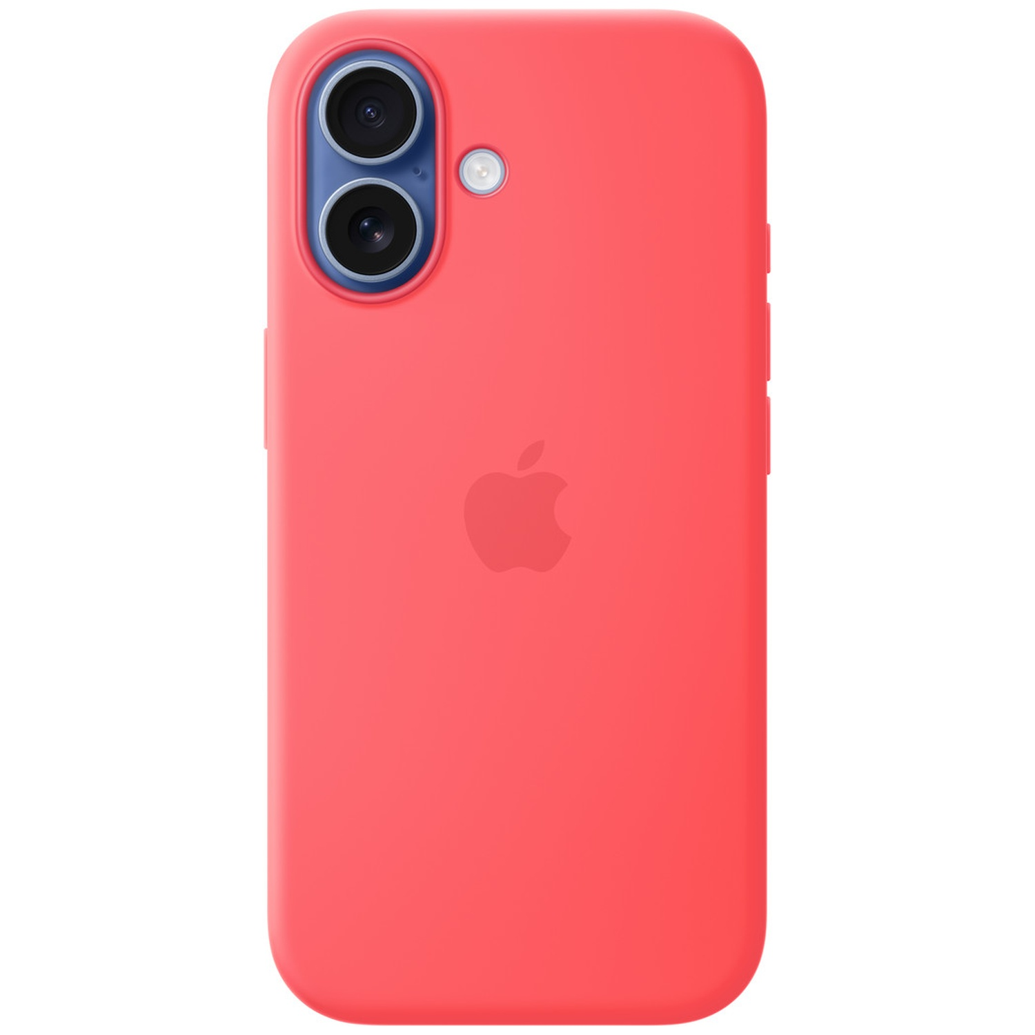 Red phone case with two cameras and an Apple logo.