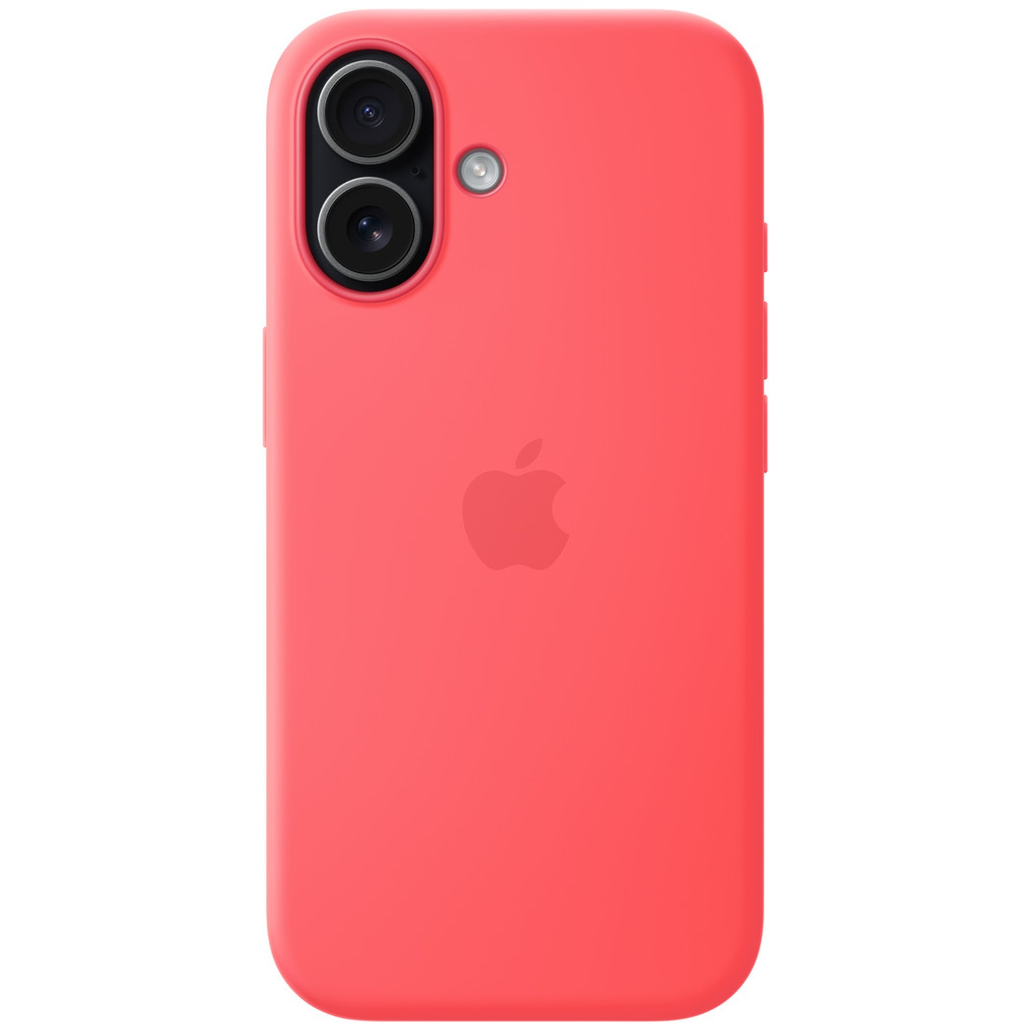 Red phone case with two camera lenses and a flash in the top left.