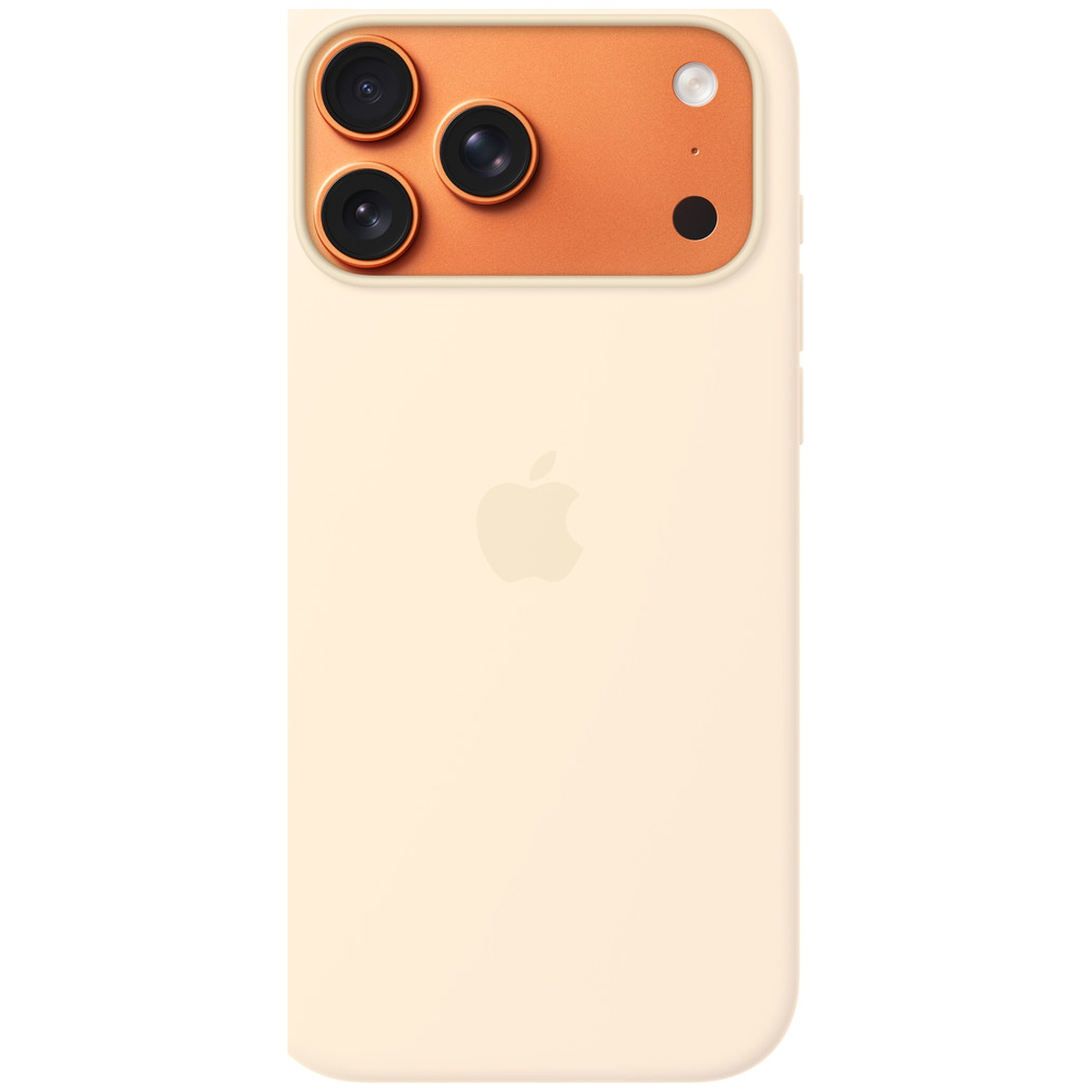 Een lichtgele iPhone met een oranje camerablok met drie lenzen.