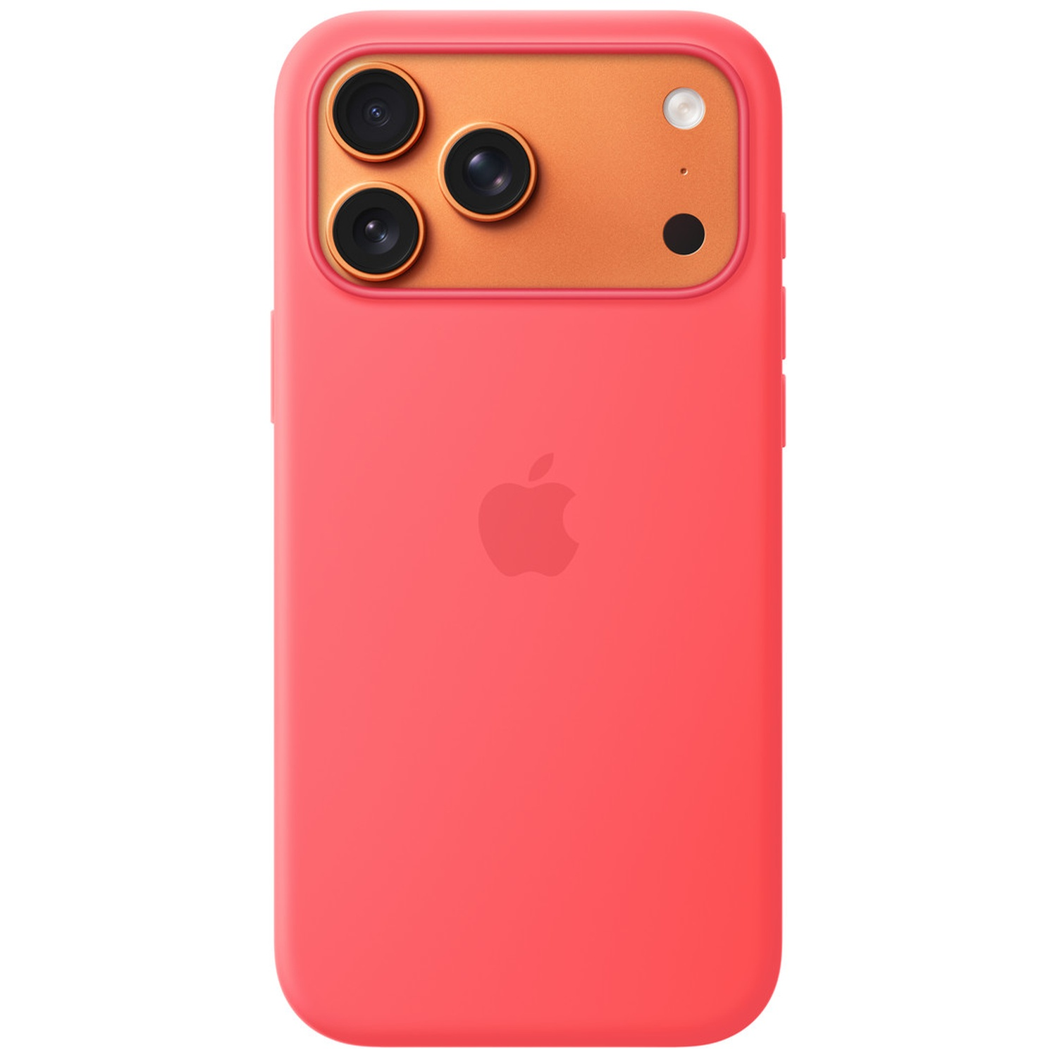Red iPhone case with triple camera and orange camera module.