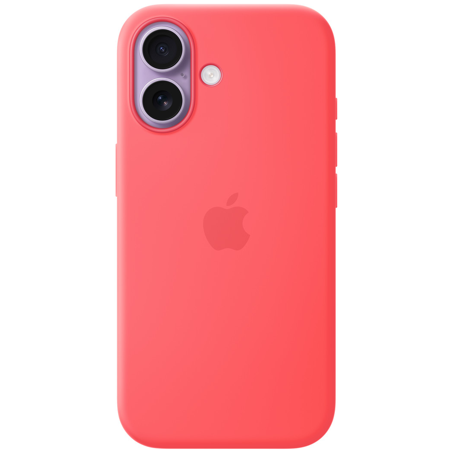 Rode iPhone case met dubbele camera en flitser, Apple logo.