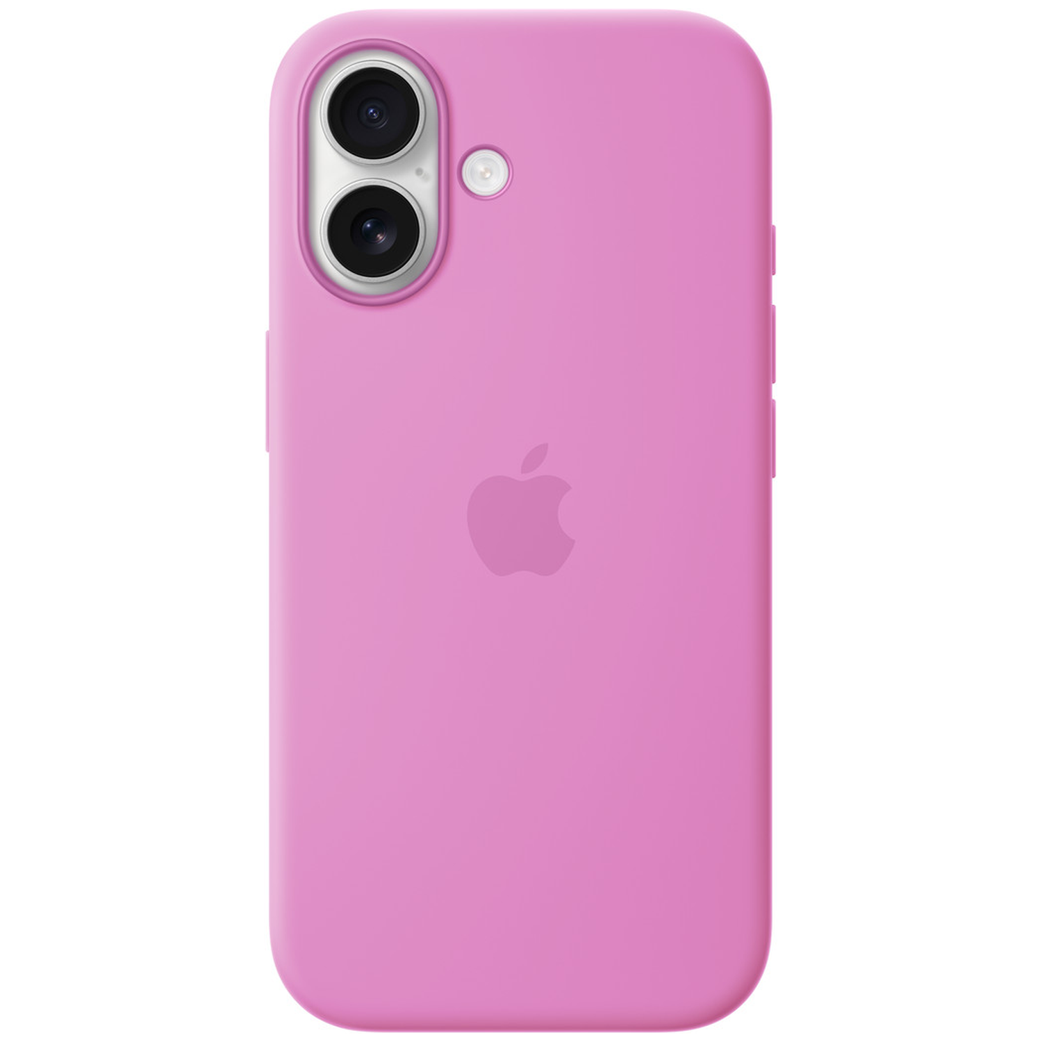 Een roze telefoonhoes met twee camera's en een Apple-logo.