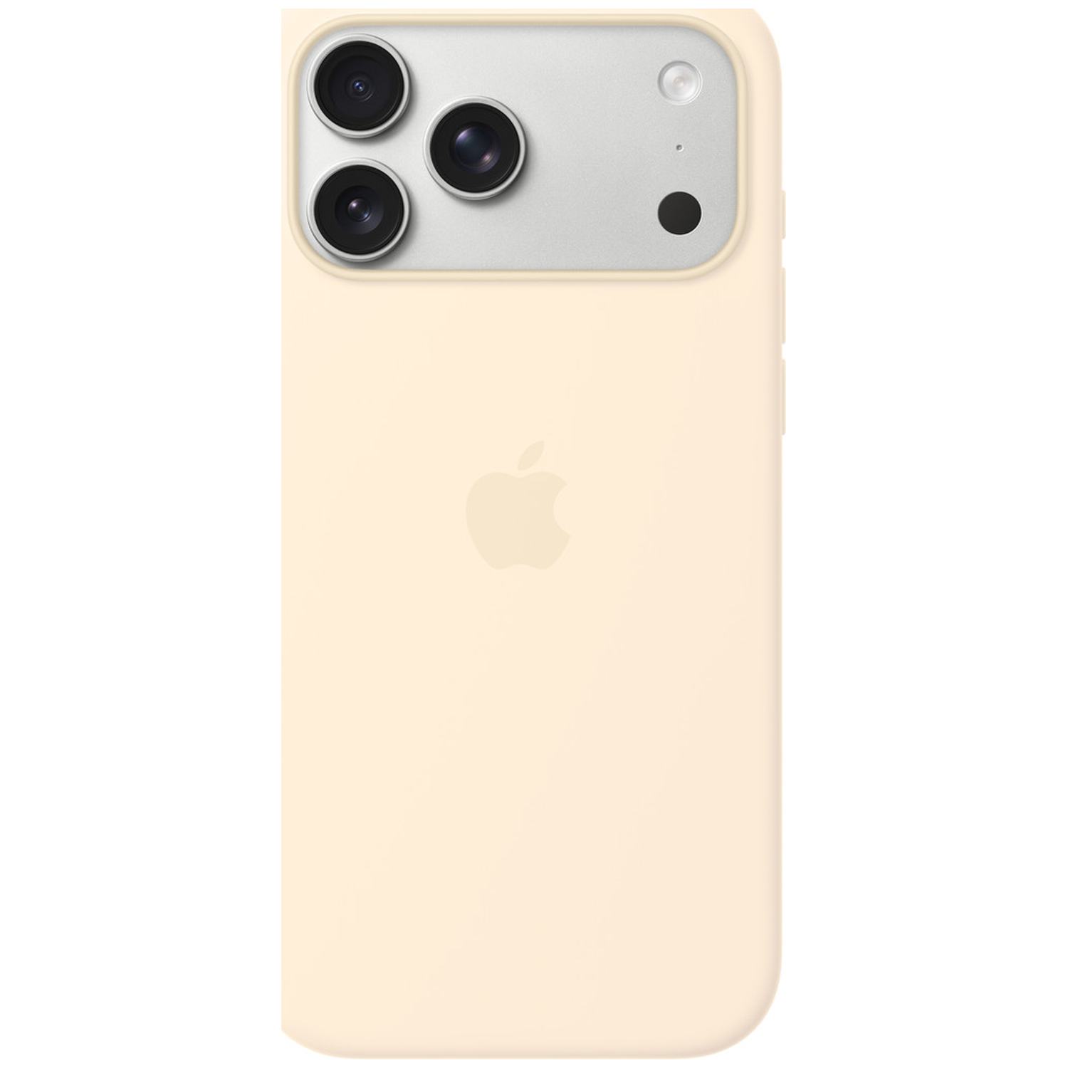 Een crème iPhone hoes met drie cameralenzen en een flitser.