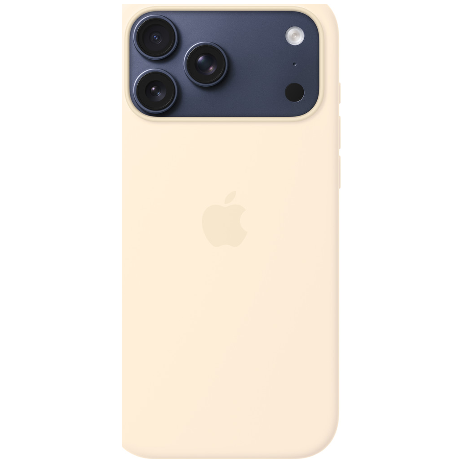 Een lichtgele iPhone met drievoudige camera achter en Apple-logo.