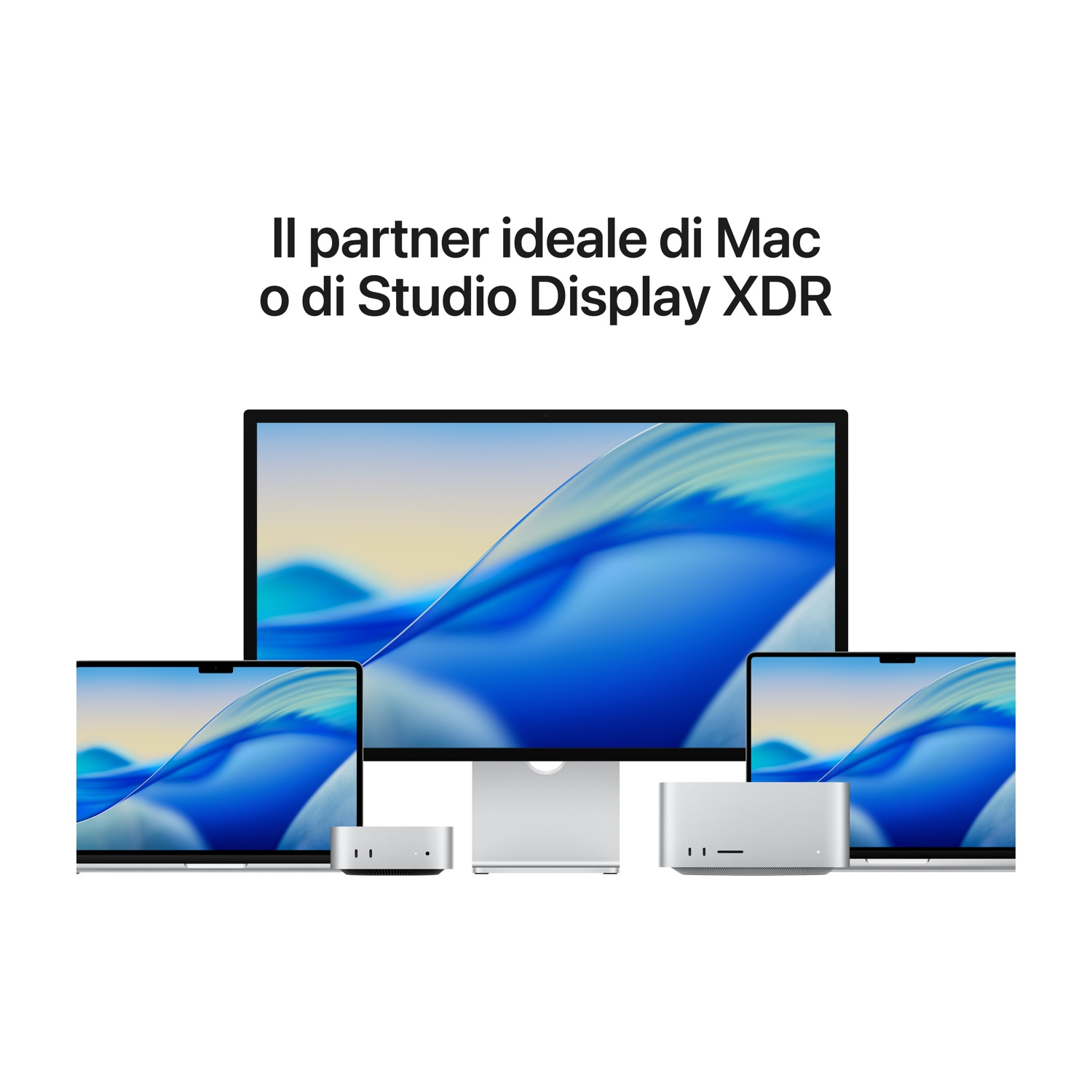 Apple Studio Display con Mac e computer Mac Studio.
