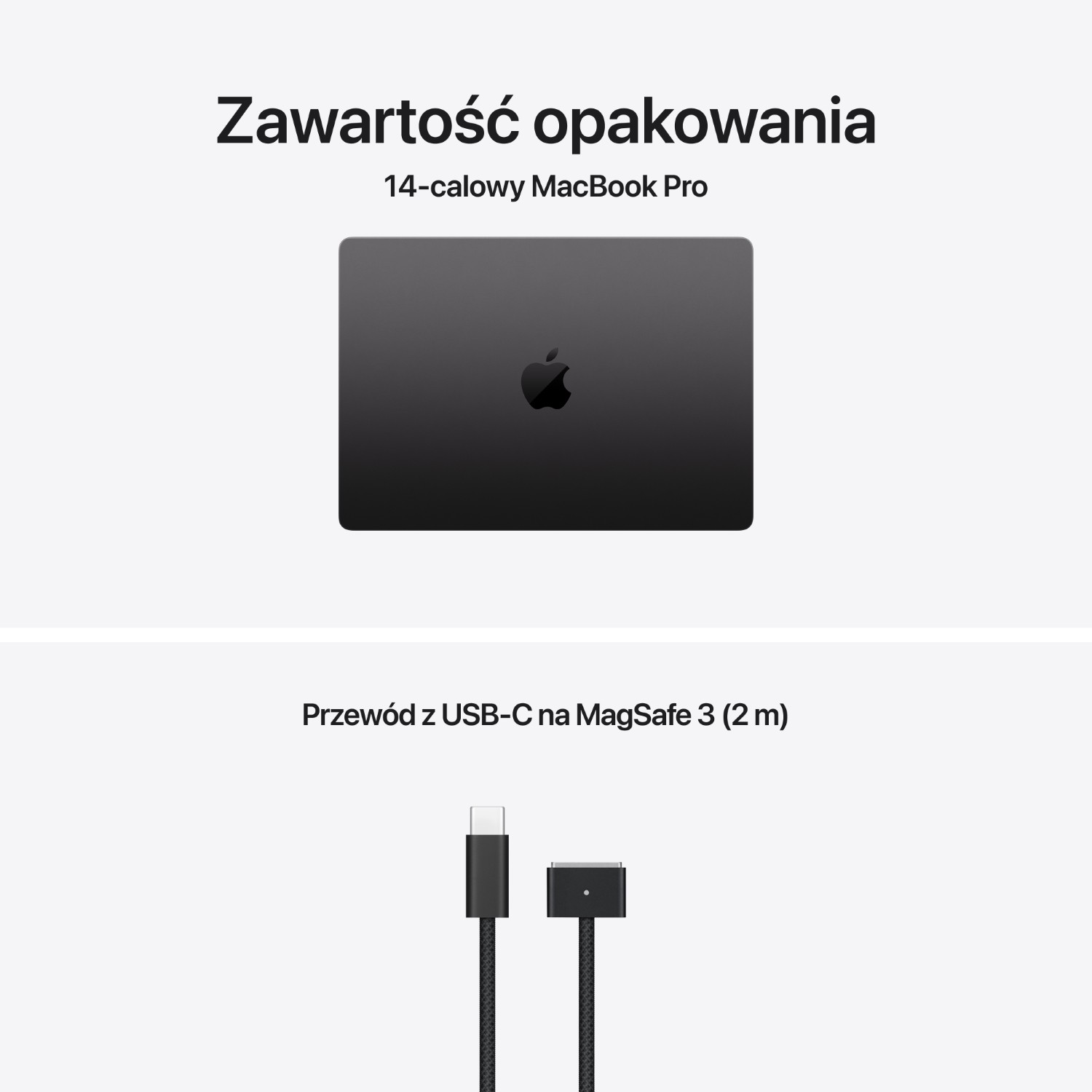 Ciemny MacBook Pro i kabel USB-C na MagSafe 3.