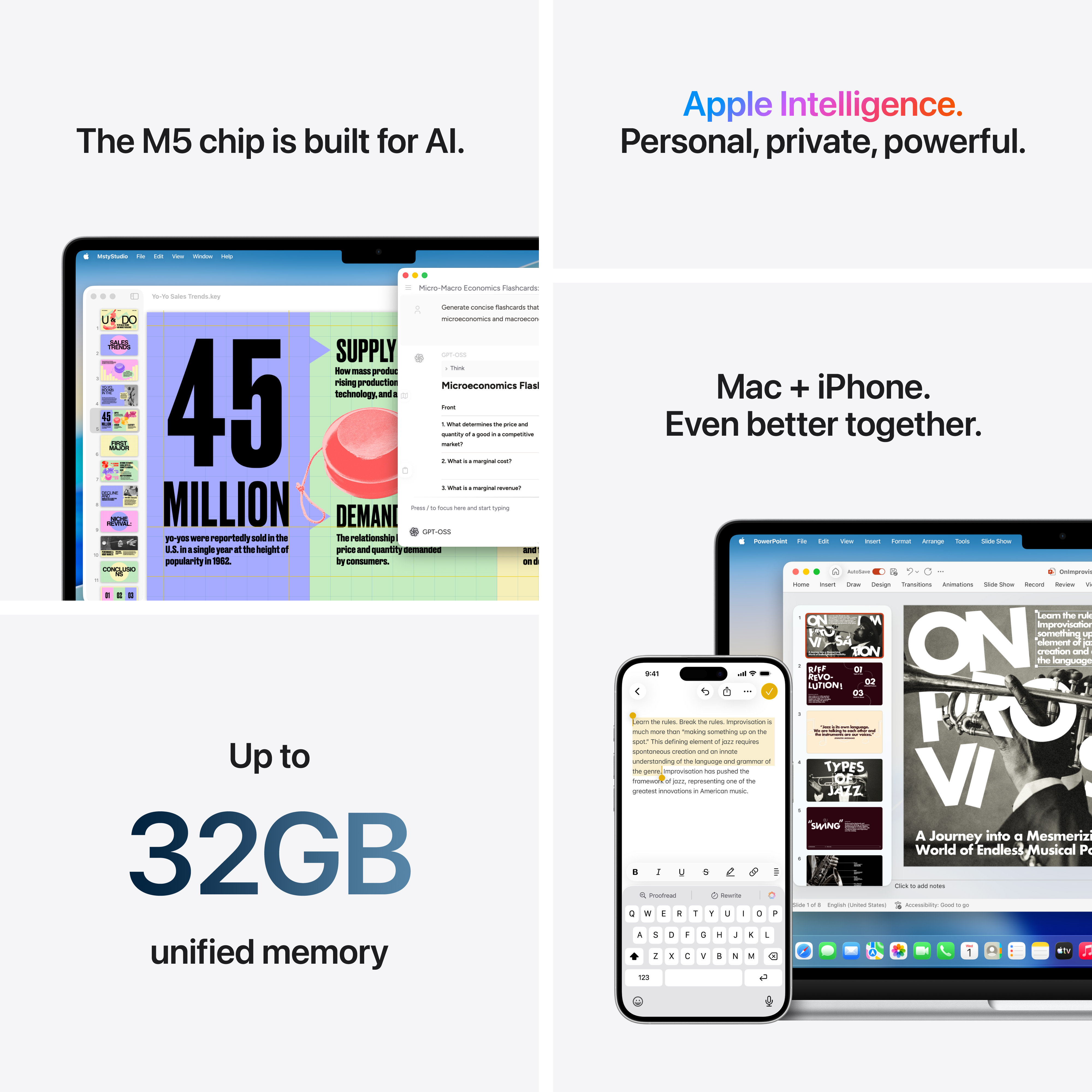 Chip M5 Apple, Mac e iPhone con 32 GB di RAM. Presentazioni jazz e trend di vendita.