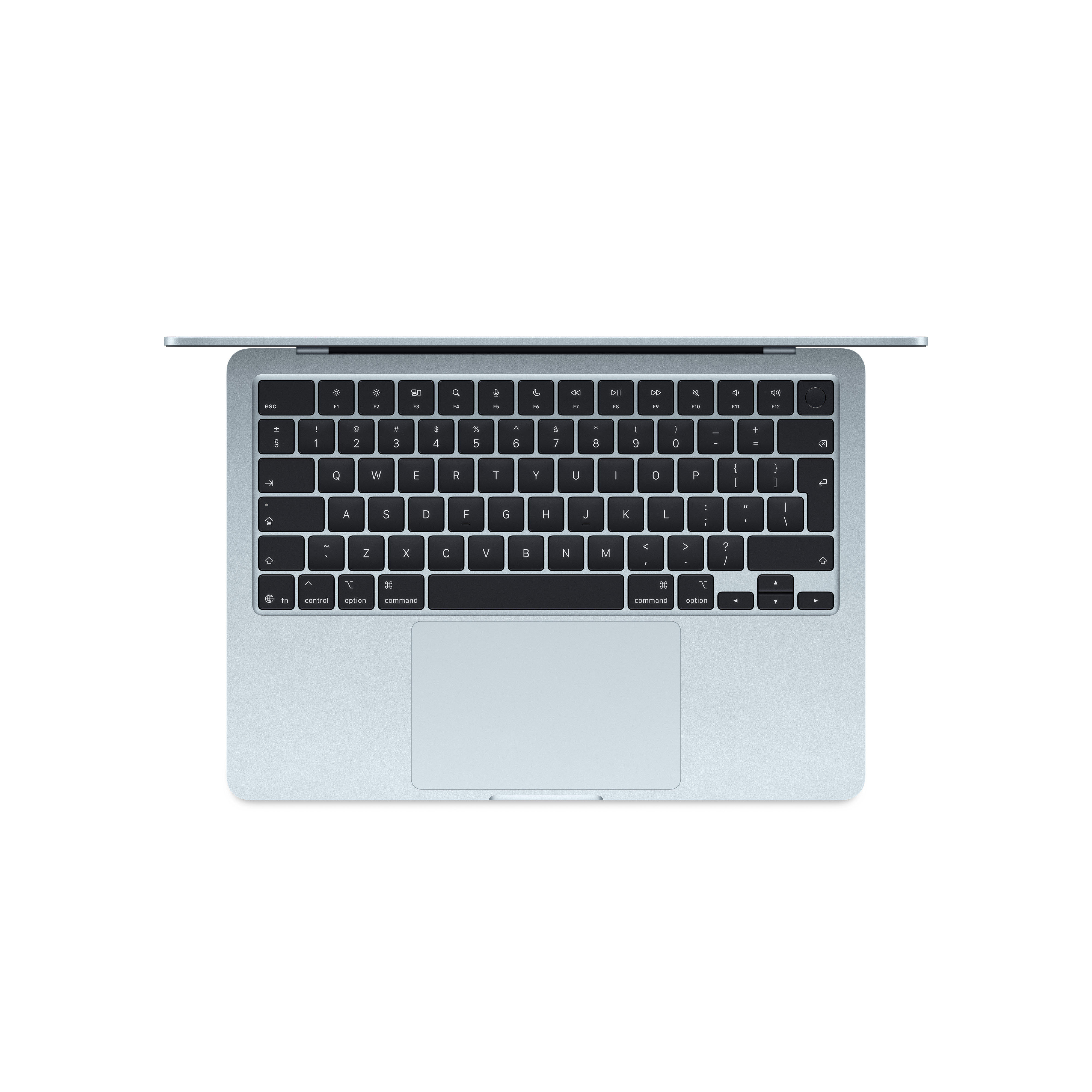 Una vista ravvicinata della tastiera e del trackpad argentati di un laptop.
