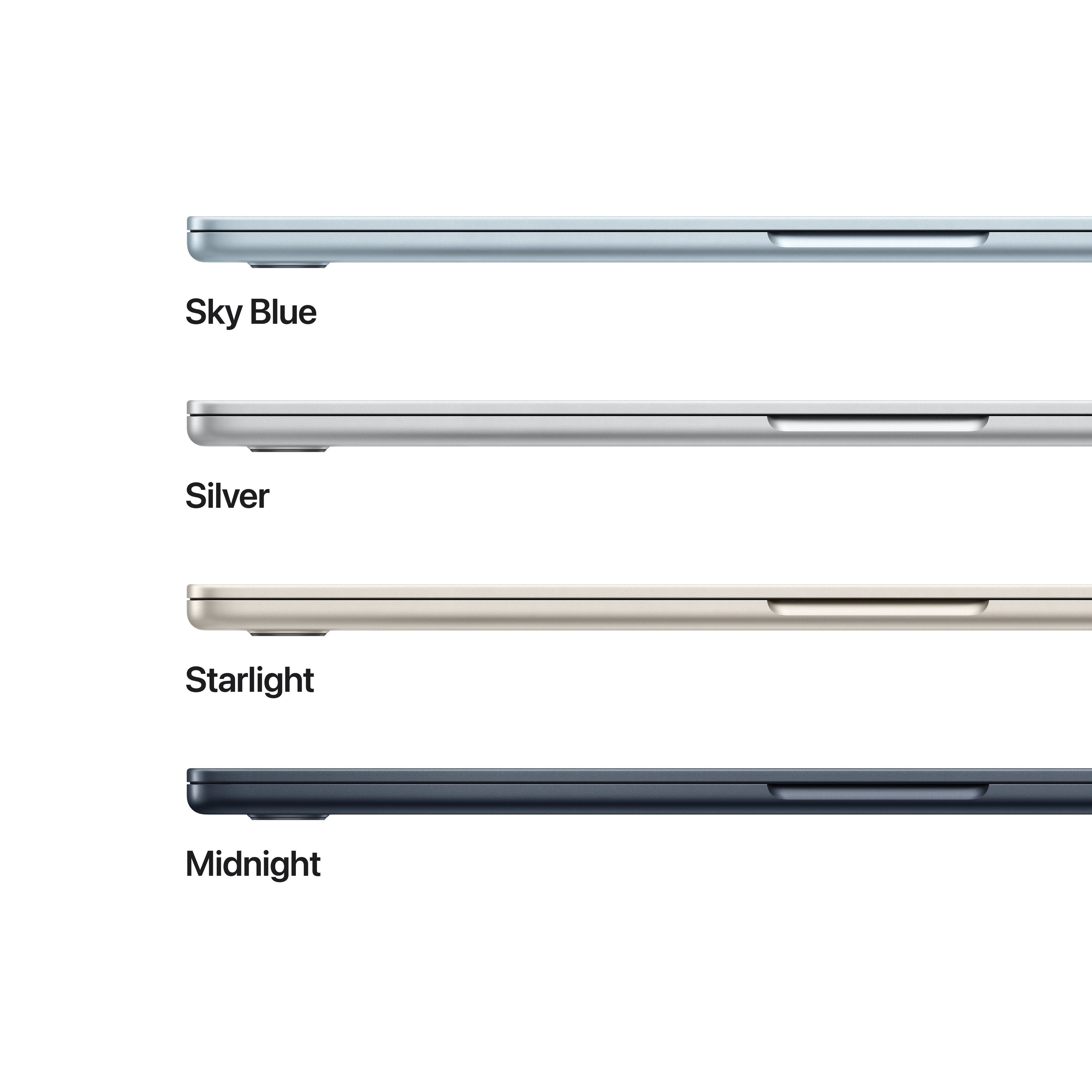 Quattro laptop in azzurro, argento, starlight e midnight uno accanto all'altro.
