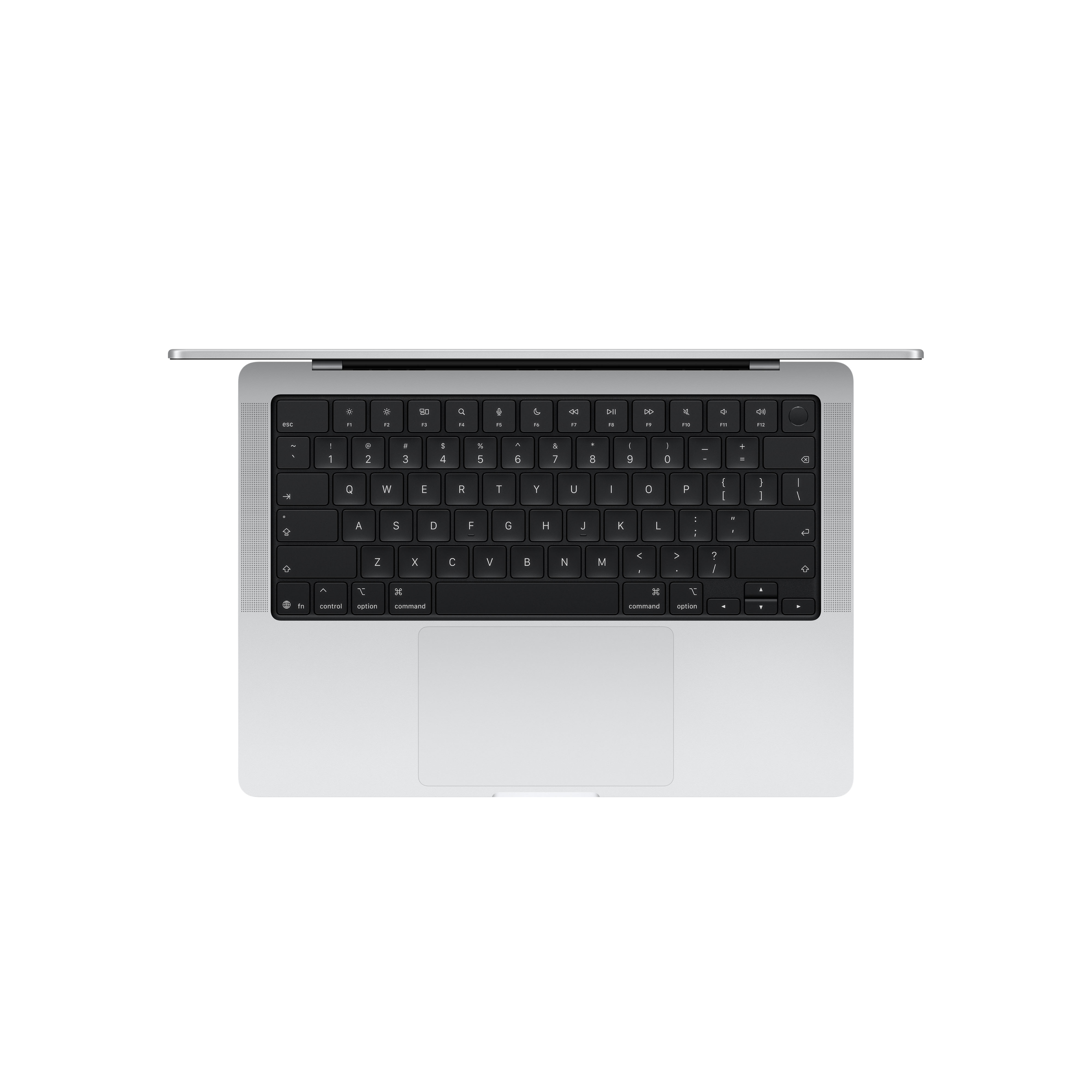Ordinateur portable argenté avec écran ouvert, clavier et trackpad vus de dessus.