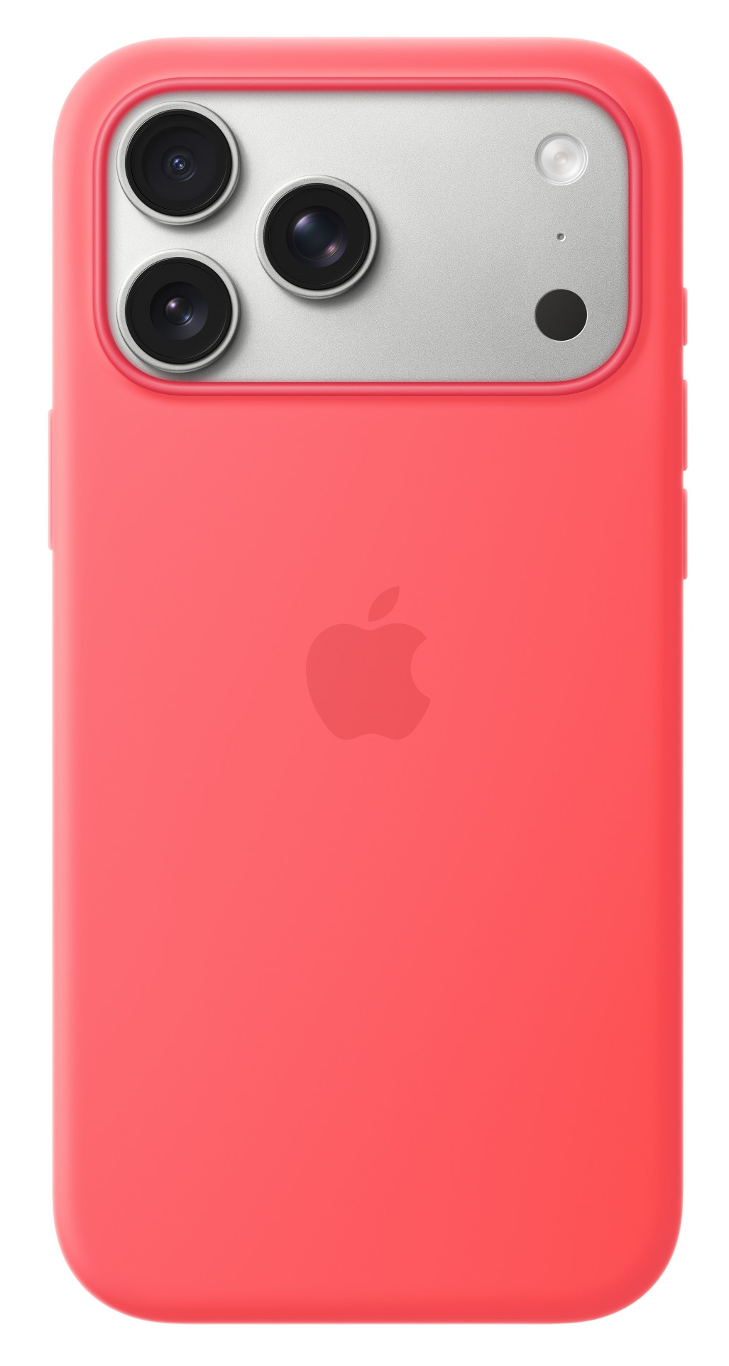 Czerwony iPhone z potrójnym aparatem i logo Apple z tyłu.