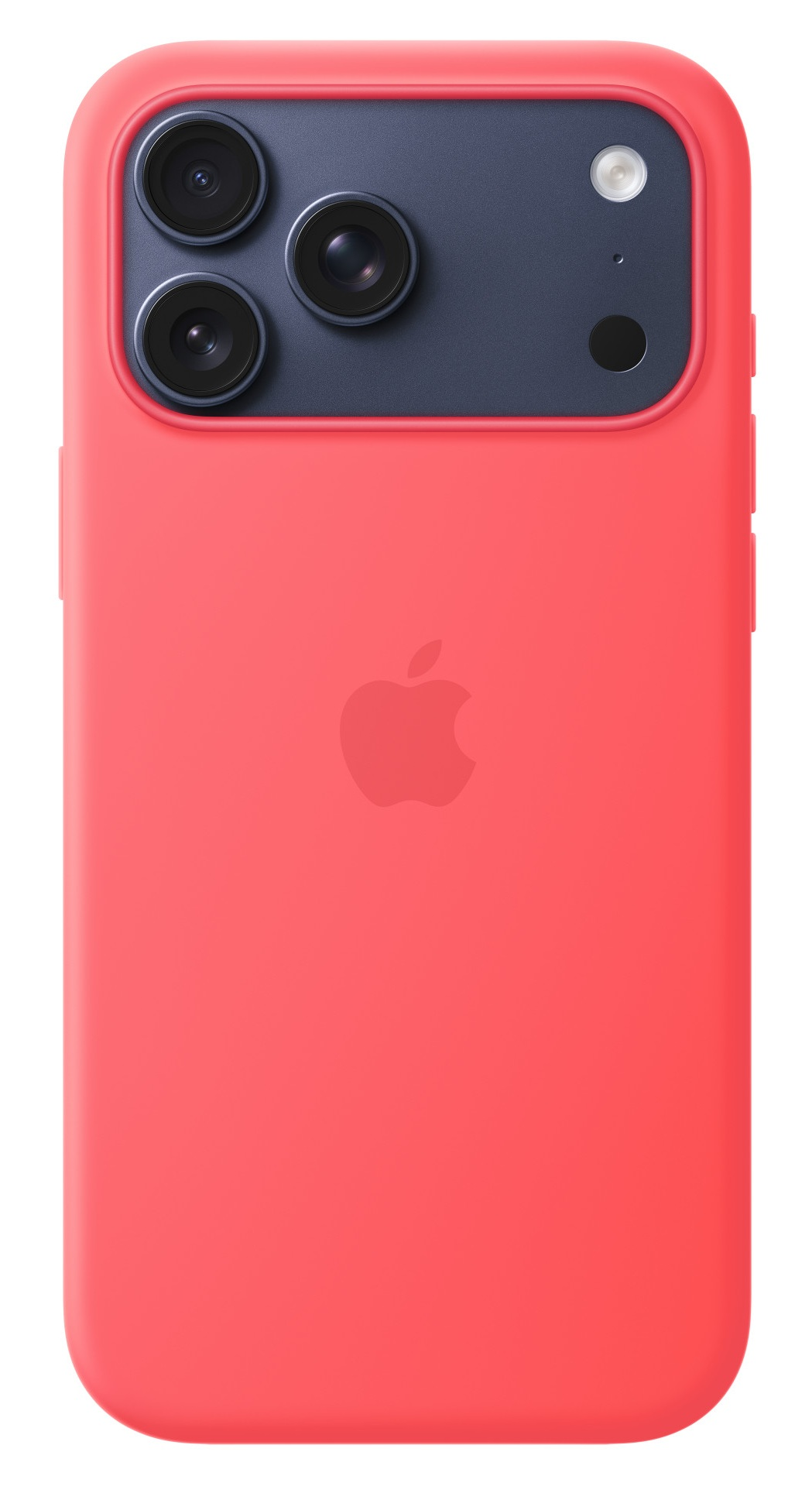 Czerwony iPhone z ciemnym modułem kamery i logo Apple.