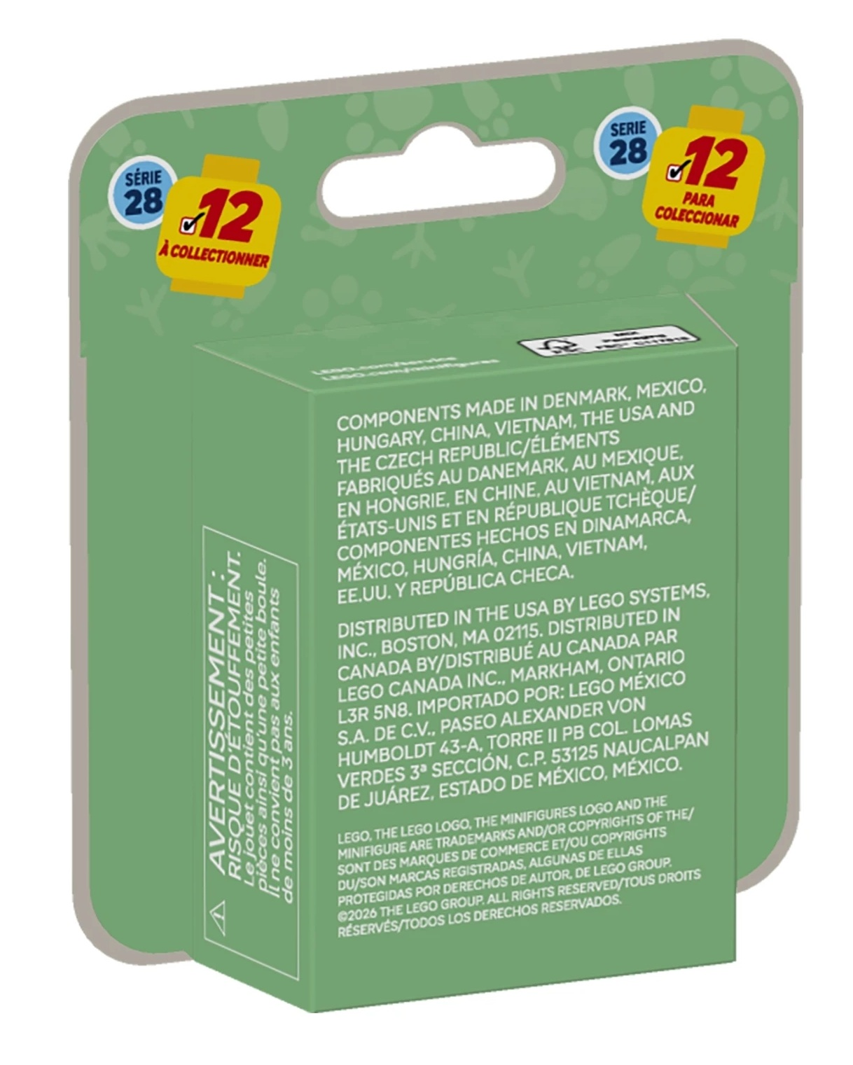 Opakowanie z ostrzeżeniami i informacjami o produkcie dla serii Lego.