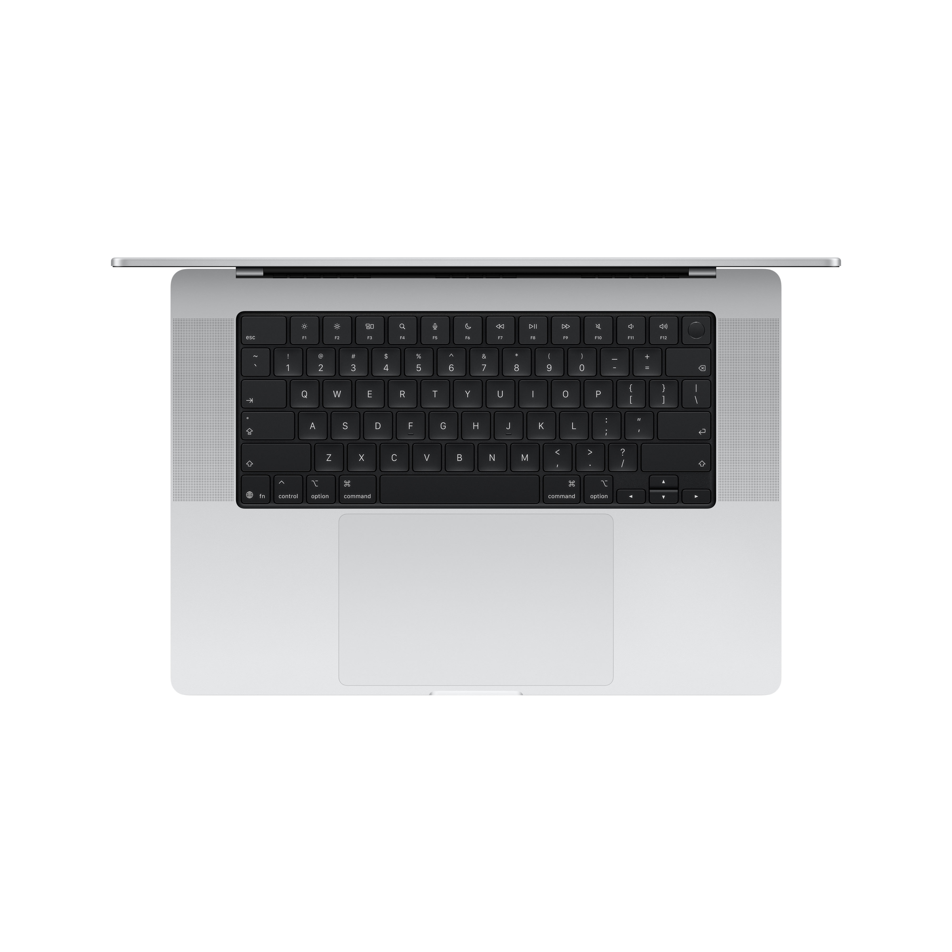 Ein silberner Laptop ist geöffnet. Die Tastatur und das Trackpad sind sichtbar.