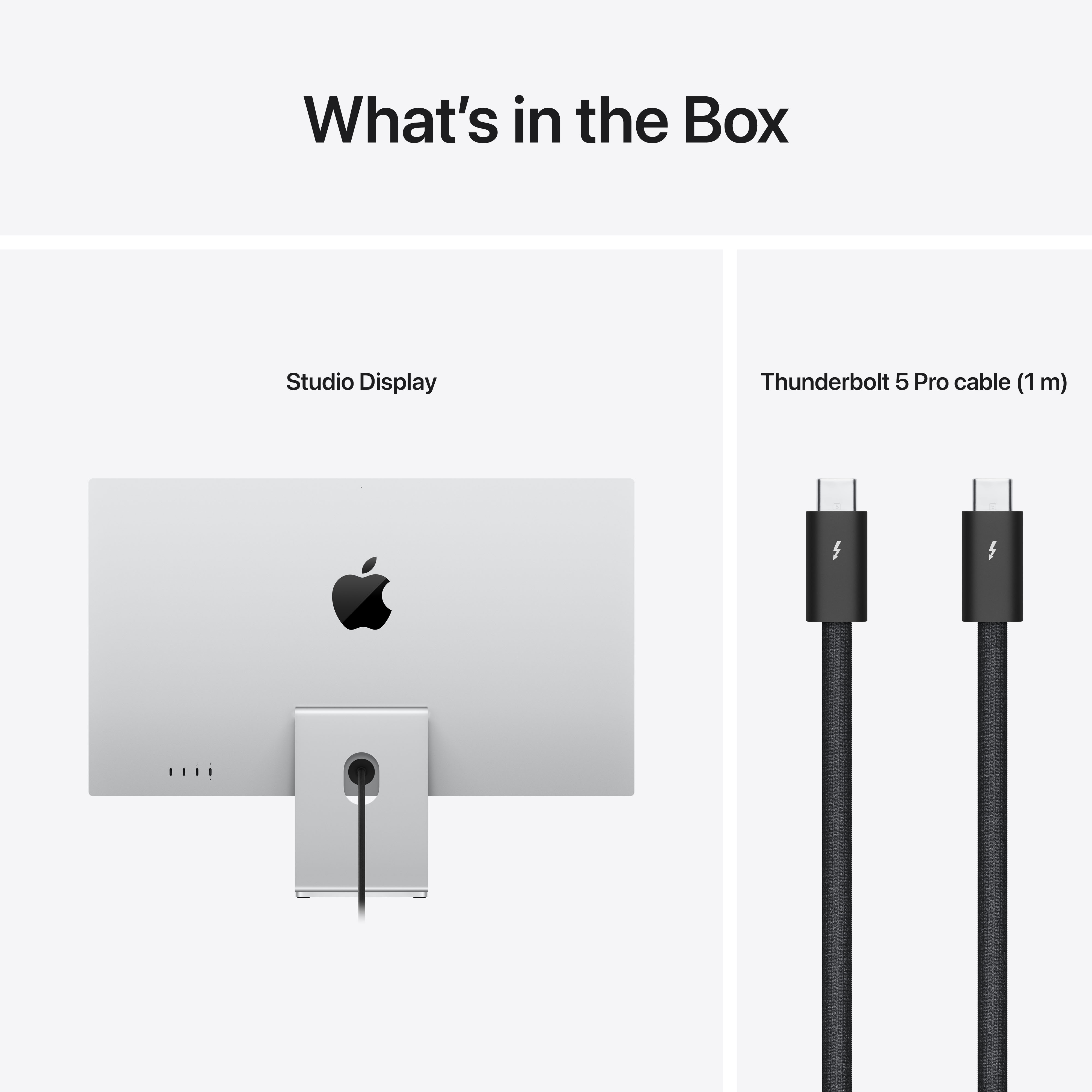 Retro del Studio Display e due cavi Thunderbolt 5 Pro.