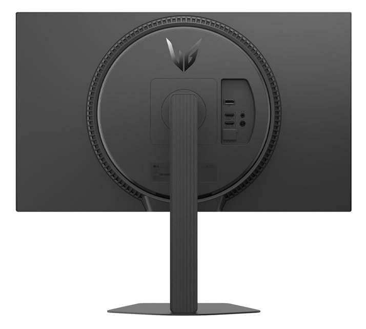 Tył czarnego monitora z logo LG i portami.