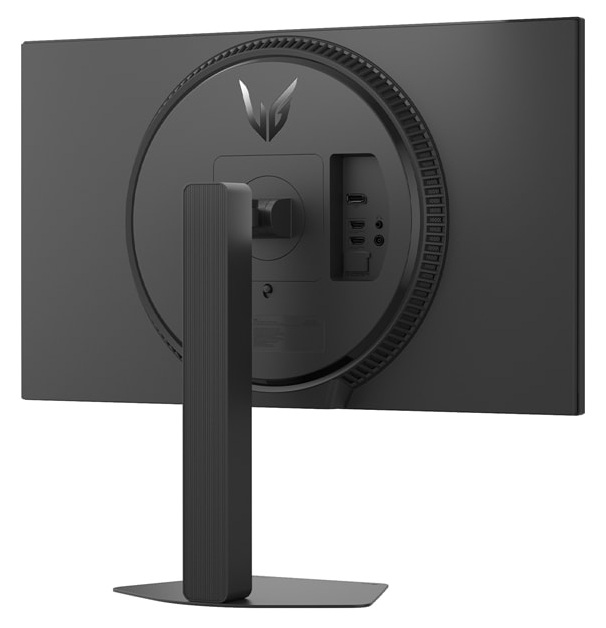 Tył czarnego monitora z logo LG i portami.