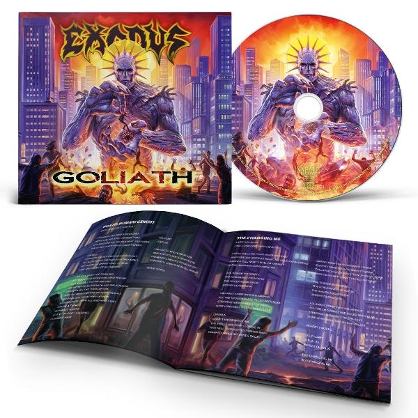 Albumcover und CD mit einem Monster in einer Stadt. Booklet zeigt Songtexte.