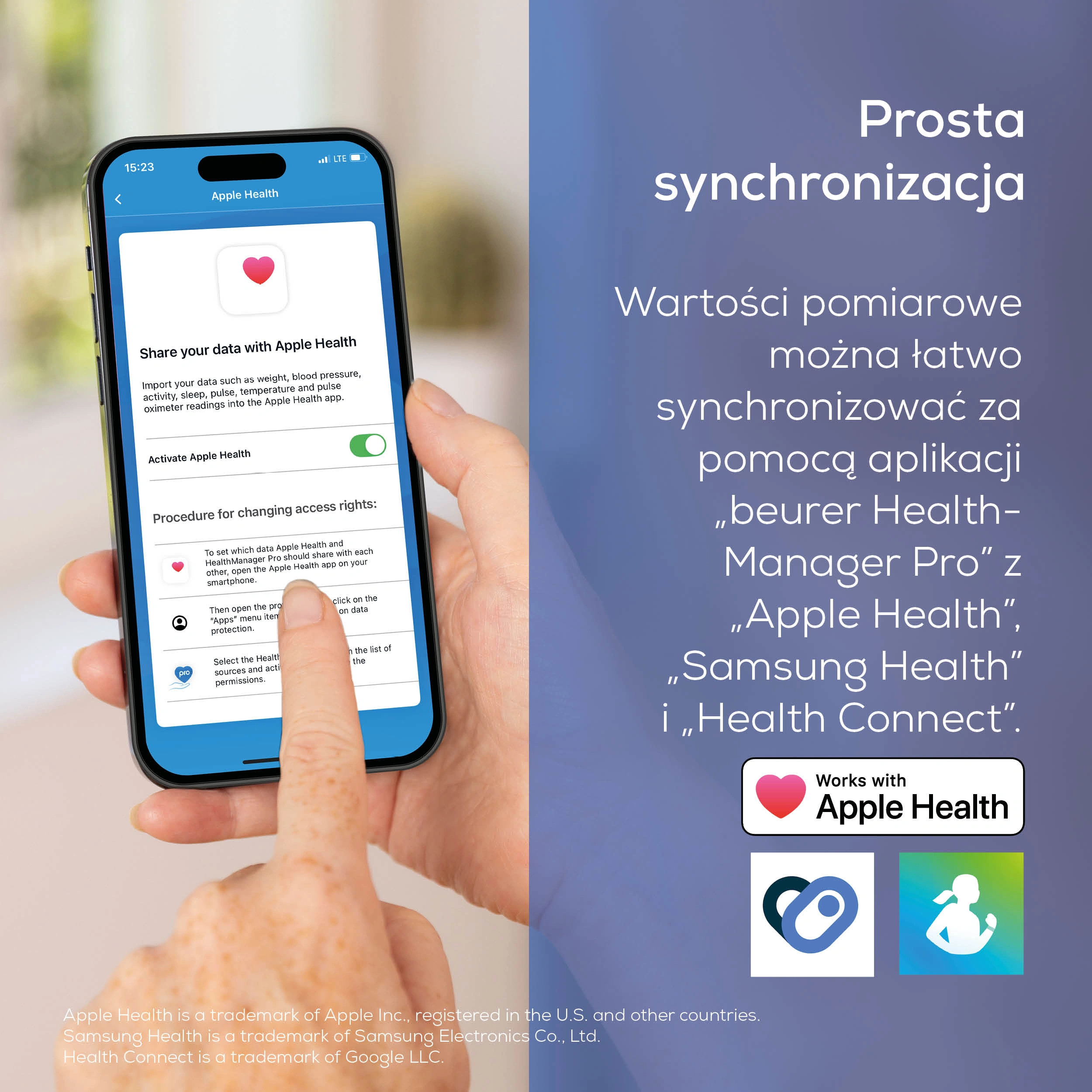 iPhone wyświetla aplikację Apple Health z opcjami udostępniania danych.