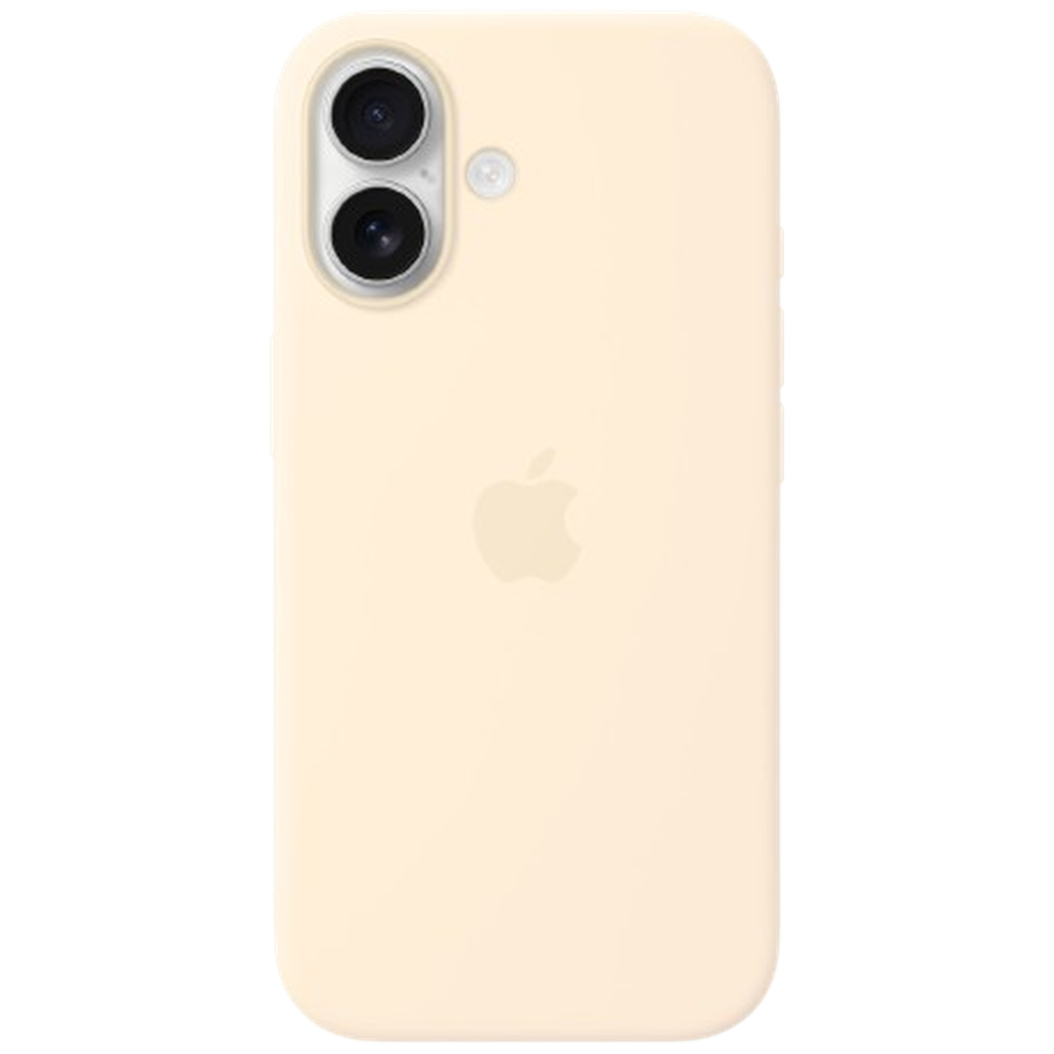 Een lichtgele telefoonhoes met twee camera's en een Apple-logo.