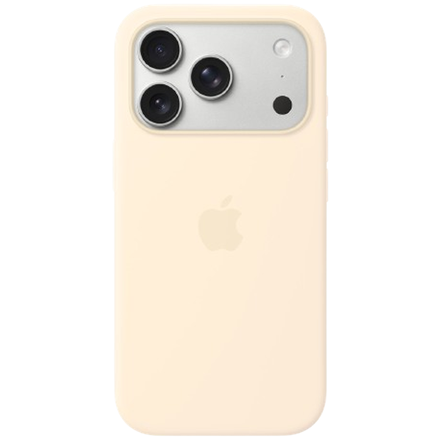 Lichtgele iPhone hoes met Apple logo en drievoudige camera.