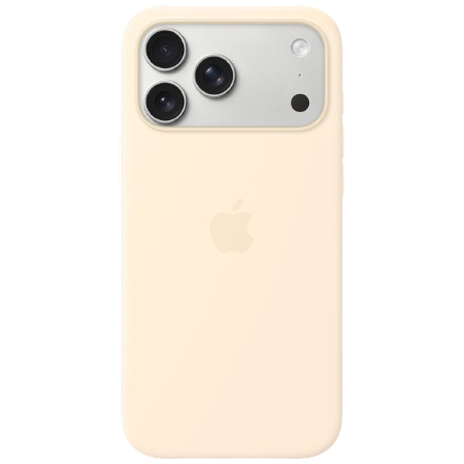 Een lichtgele iPhone-hoes met drie cameralenzen en een flitser.