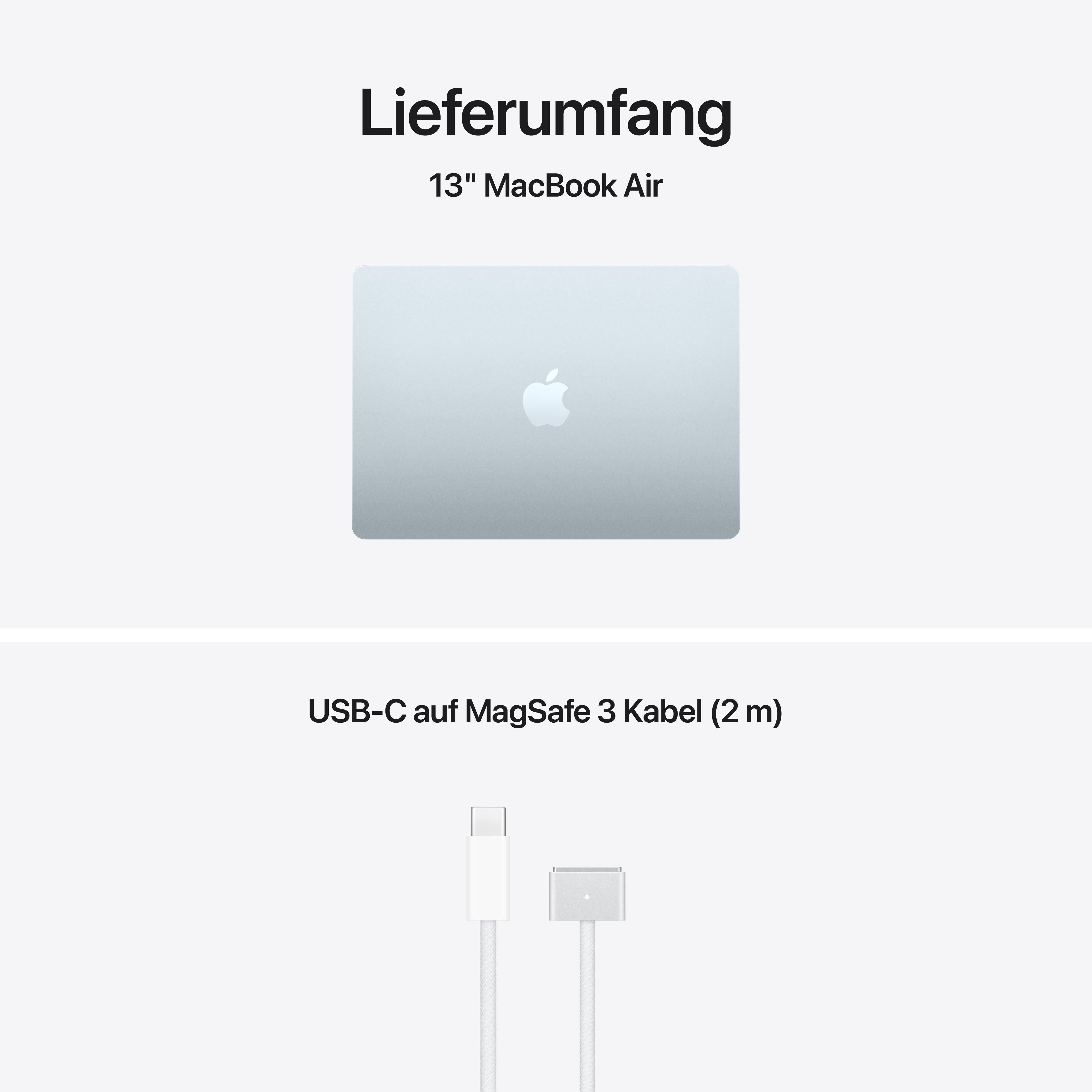 Ein 13" MacBook Air und ein USB-C auf MagSafe 3 Kabel.