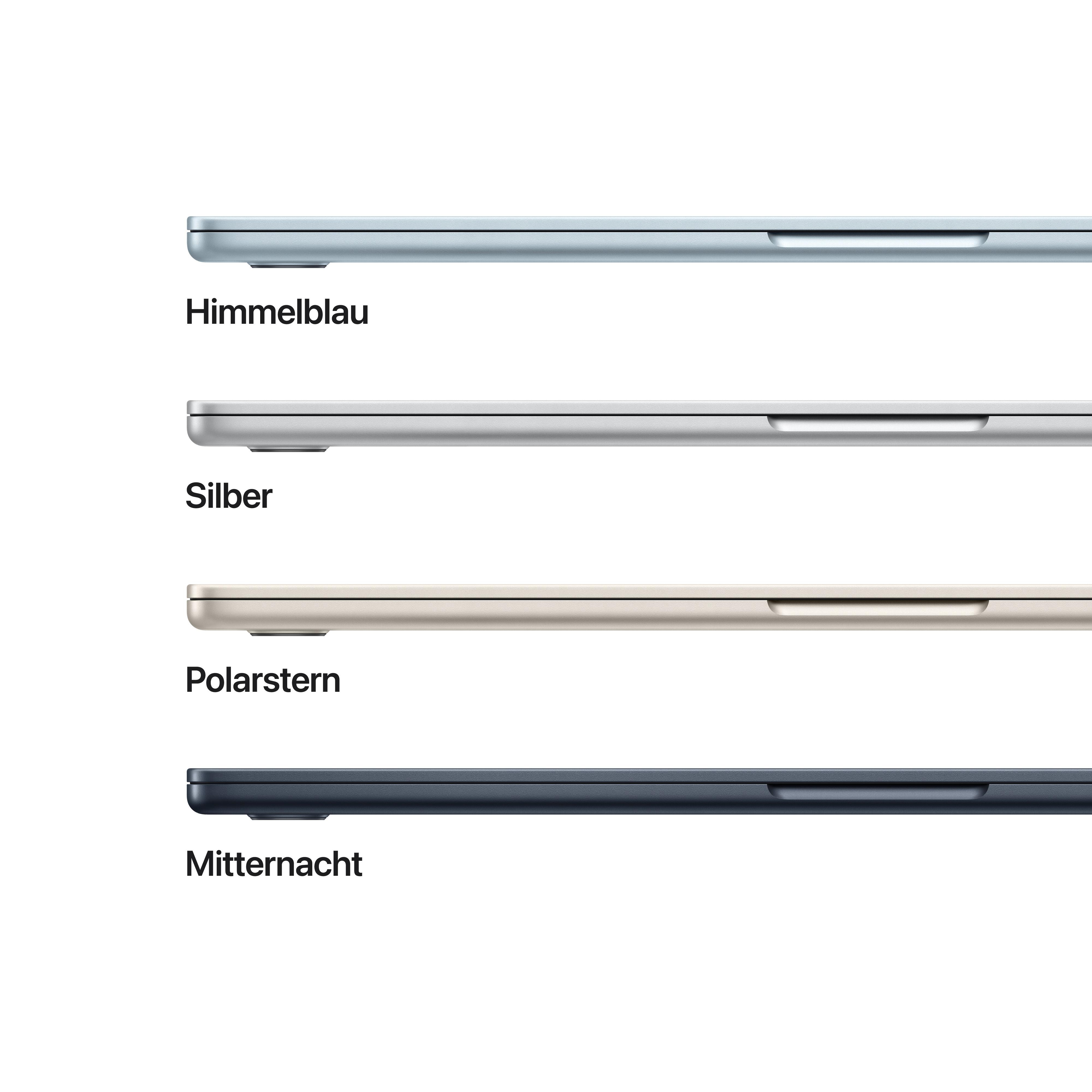 Vier Laptops in Himmelblau, Silber, Polarstern und Mitternacht nebeneinander.