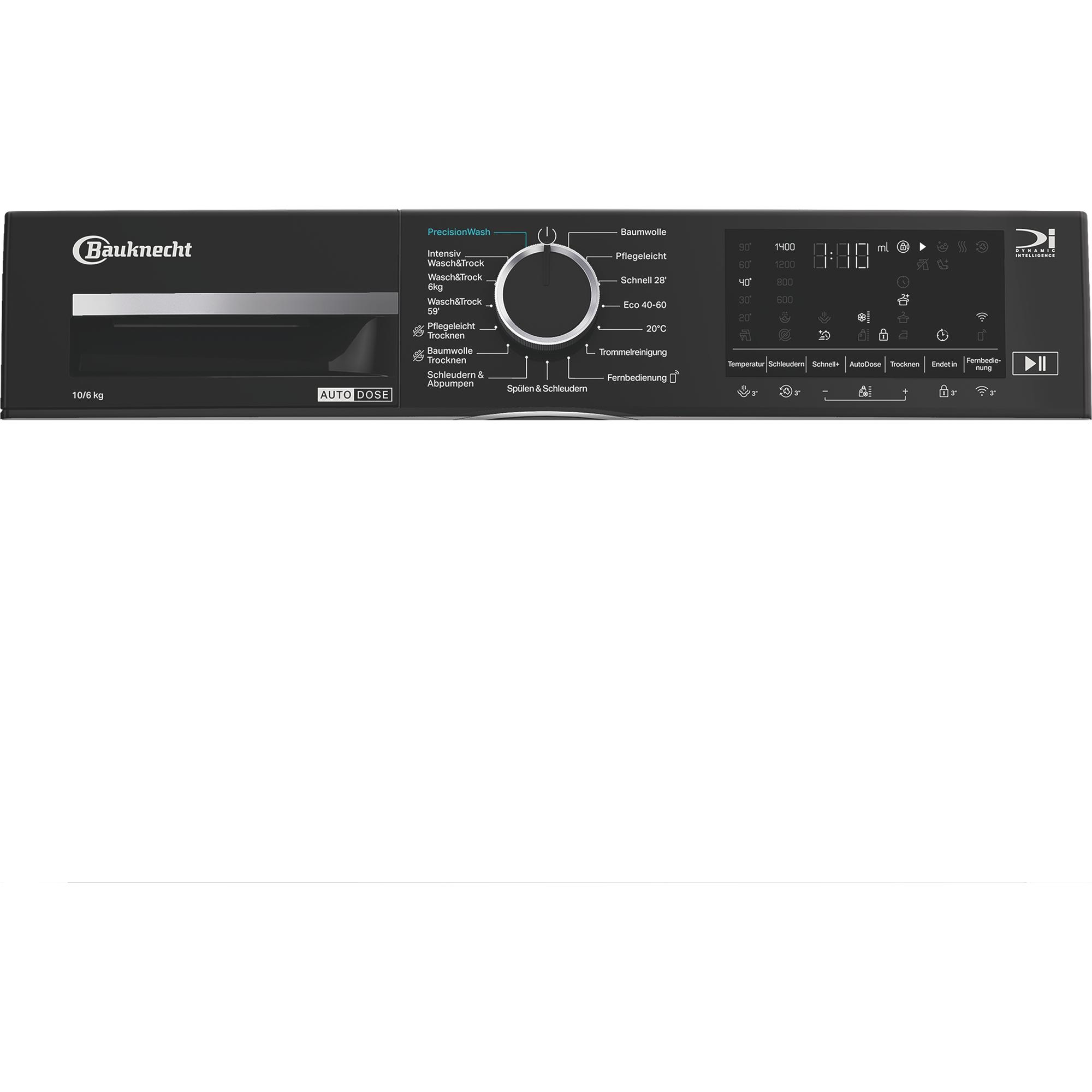 Bauknecht Waschmaschine mit Display, Drehknopf und Programmwahl.