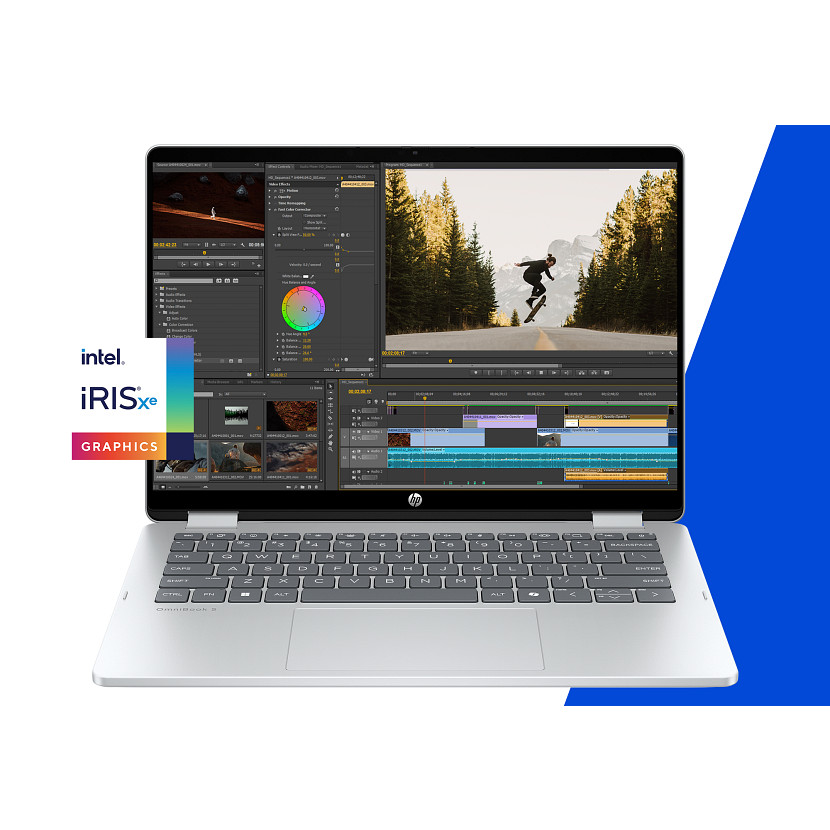 Laptop wyświetla oprogramowanie do edycji wideo z deskorolkarzem.