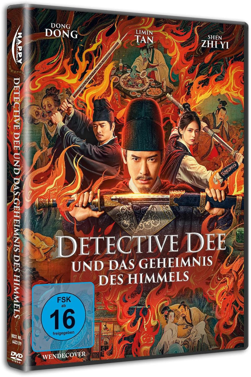 Filmplakat mit Darstellern, Schwertern und Flammen. Titel: Detective Dee.
