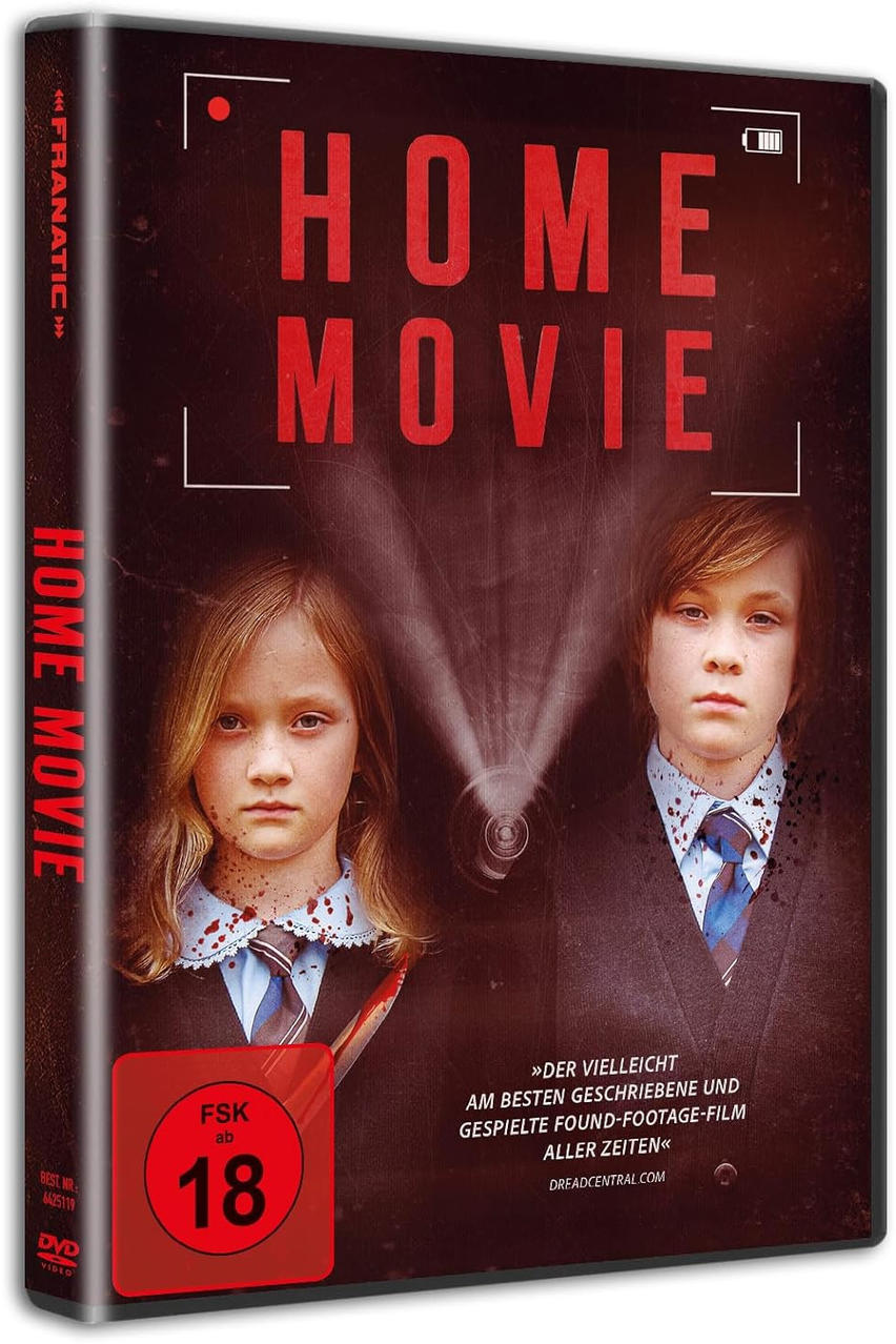 Zwei Kinder mit Blutspritzern auf Kleidung, DVD-Cover für "Home Movie".