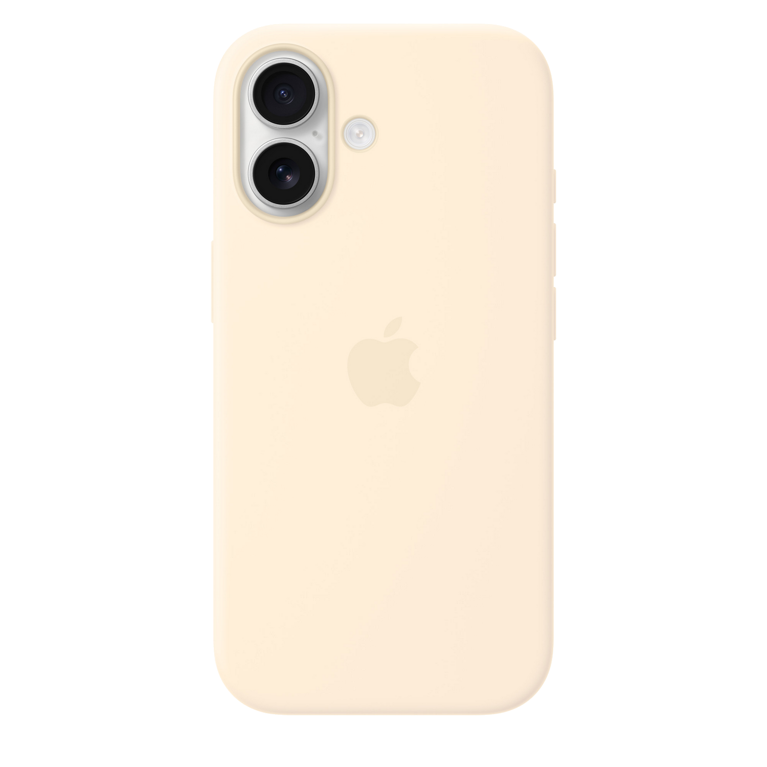 Una funda amarilla pálida para iPhone con dos cámaras y flash.