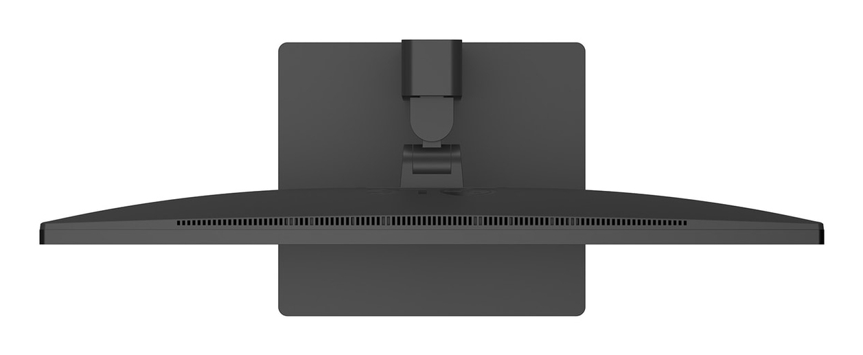 Czarny monitor widziany z góry, z otworami wentylacyjnymi i regulowanym stojakiem.
