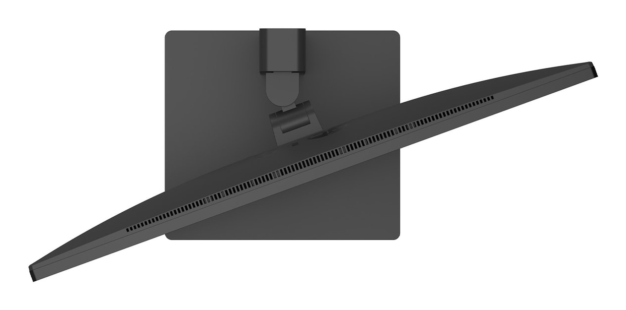 Czarny monitor z regulowanym stojakiem, widziany z góry.