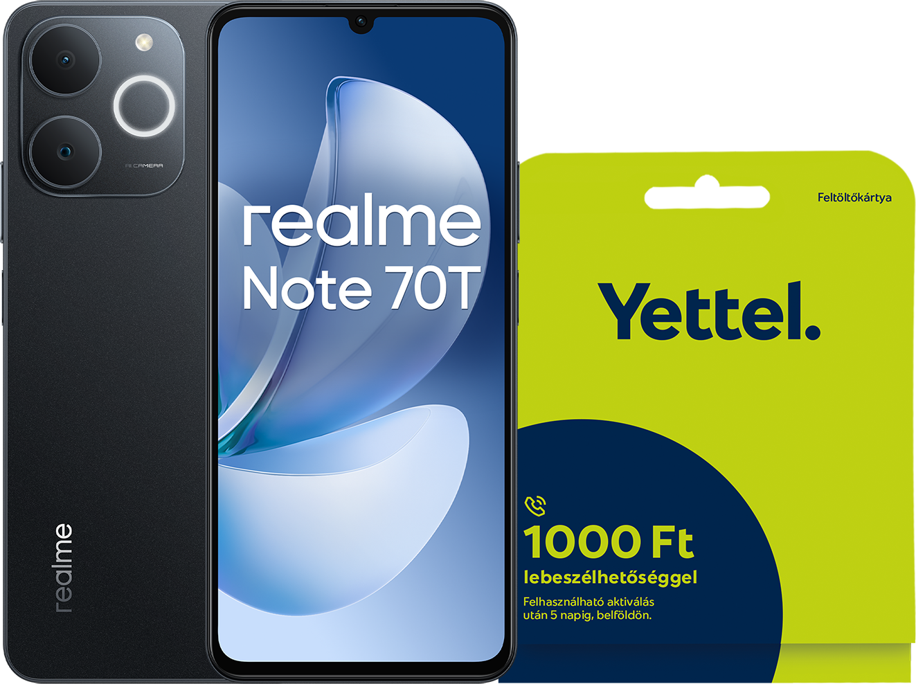 REALME NOTE 70T 4/128 GB Fekete Feltöltőkártyás Okostelefon + Yettel Expressz csomag