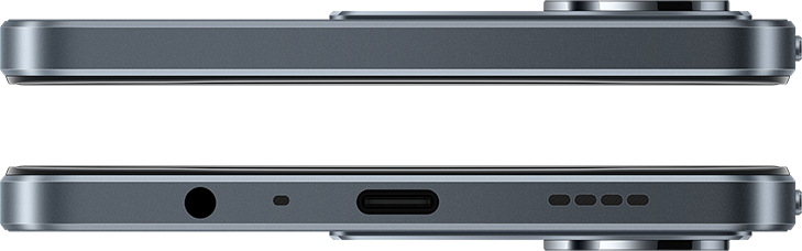 Okostelefon alsó része, csatlakozók: fülhallgató-csatlakozó, USB-C, mikrofon, hangszóró.