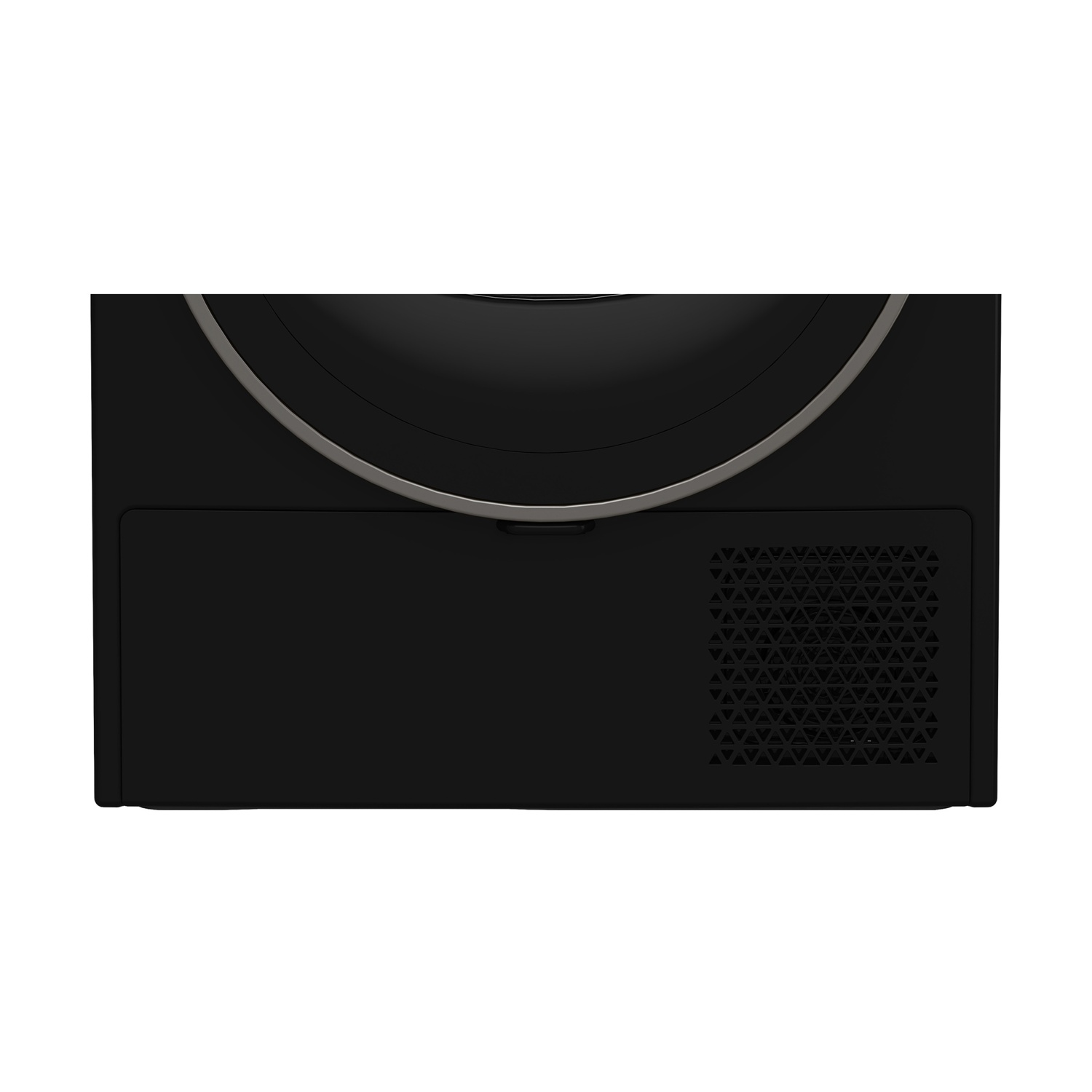 Dispositivo nero con anello argentato e griglia di ventilazione.