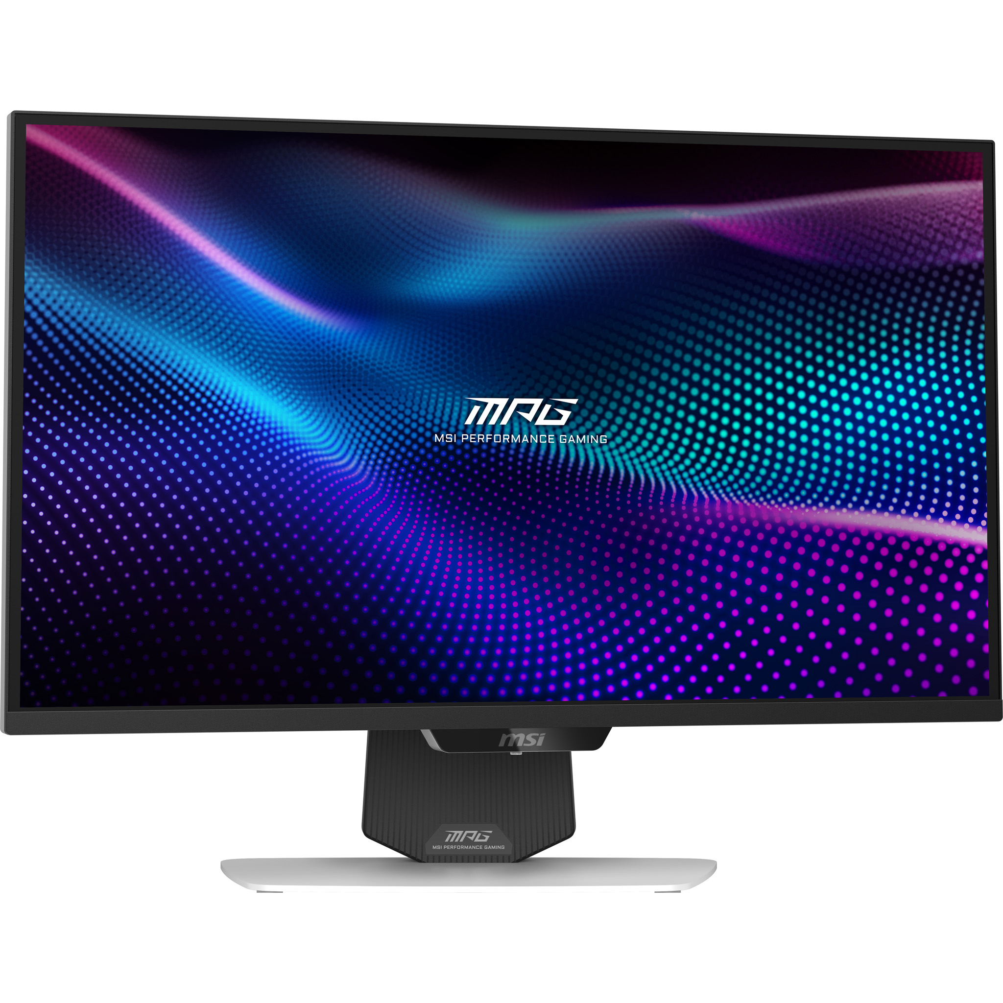 Ein MSI Gaming Monitor mit einem abstrakten Wellenmuster in Blau- und Violetttönen.