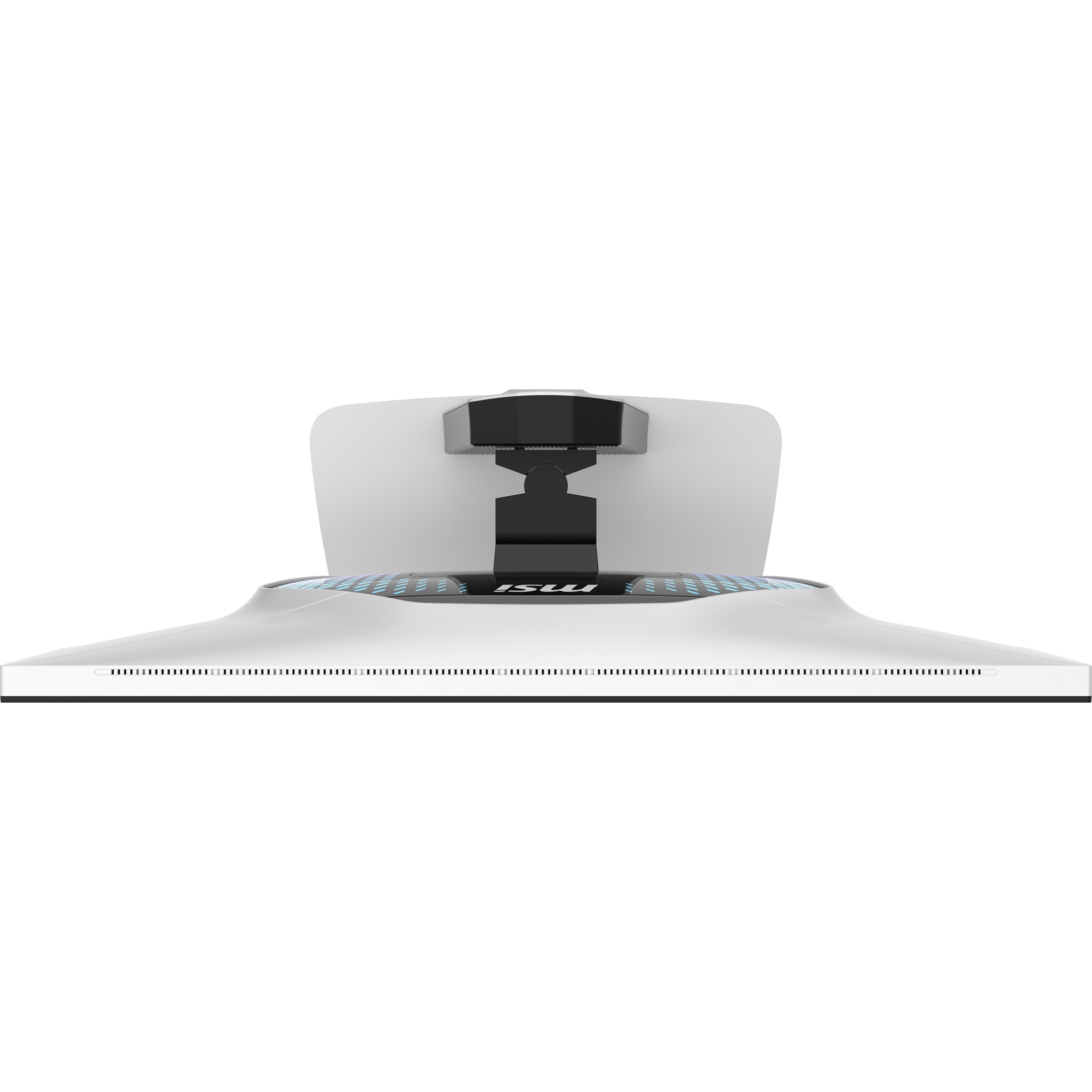 Weißer Monitorständer mit schwarzem Gelenkarm und MSI-Logo.