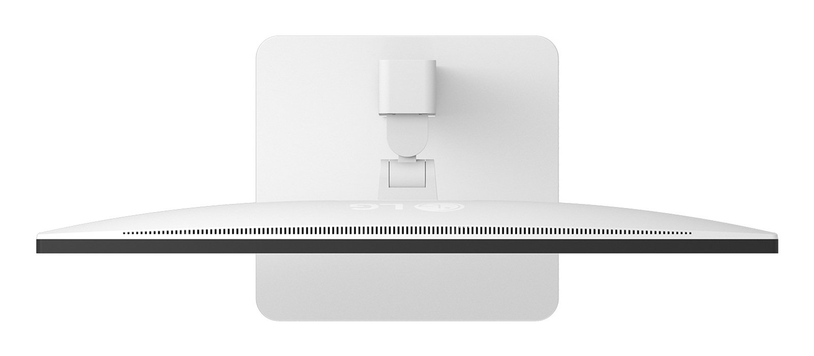 Widok z góry białego monitora LG z wąską ramką i otworami wentylacyjnymi.