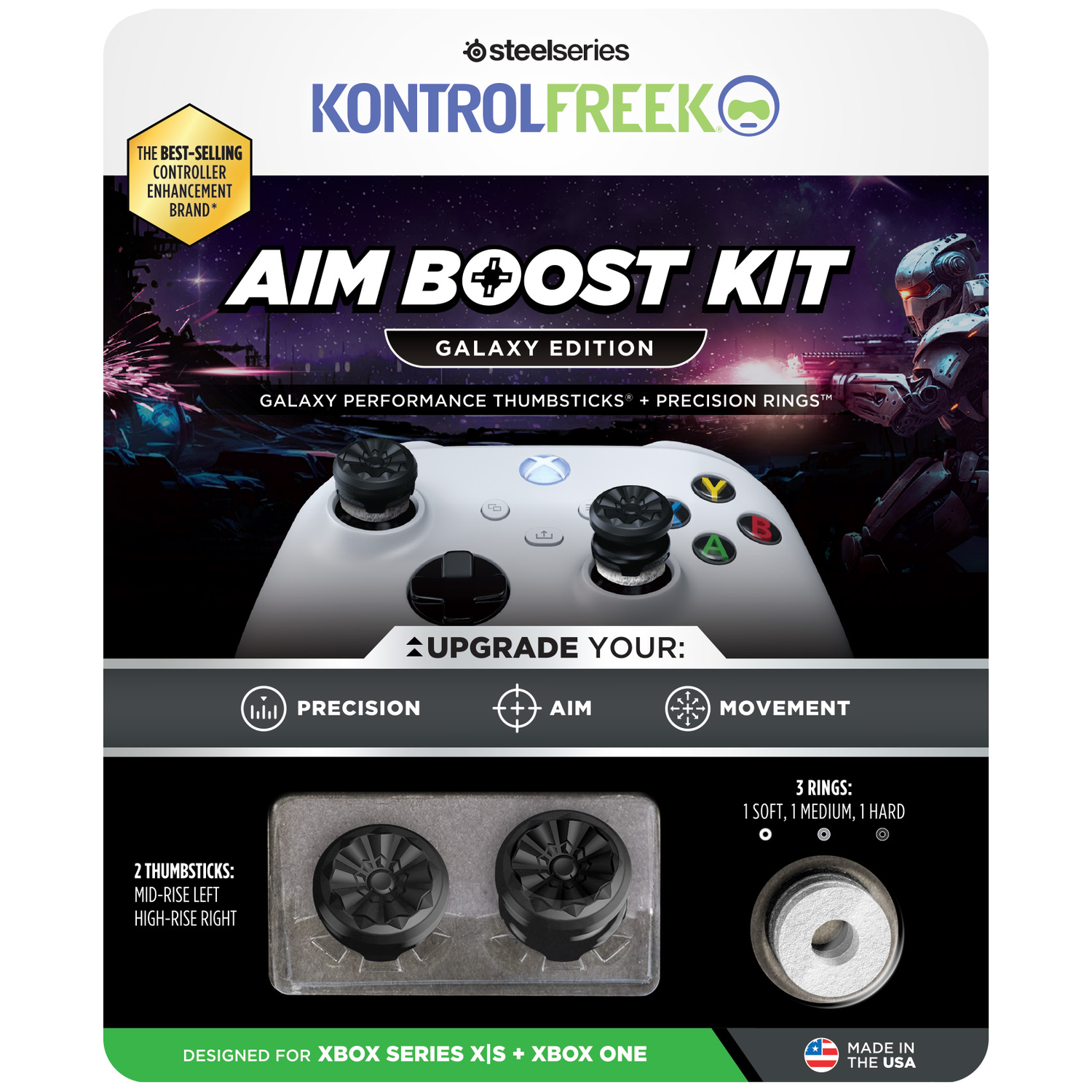 KontrolFreek Aim Boost Kit voor Xbox controllers, inclusief thumbsticks en ringen.