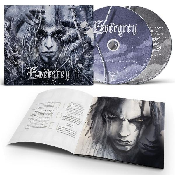 Albumcover, zwei CDs und ein offenes Booklet mit dunklen, künstlerischen Bildern und dem Bandnamen Evergrey.