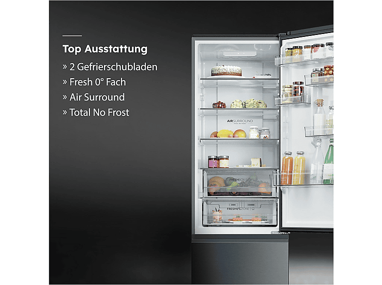 HAIER HTR3620CNMP 3D 60 Kühlgefrierkombination (C, 414 l, 2050 mm hoch, Dark inox)