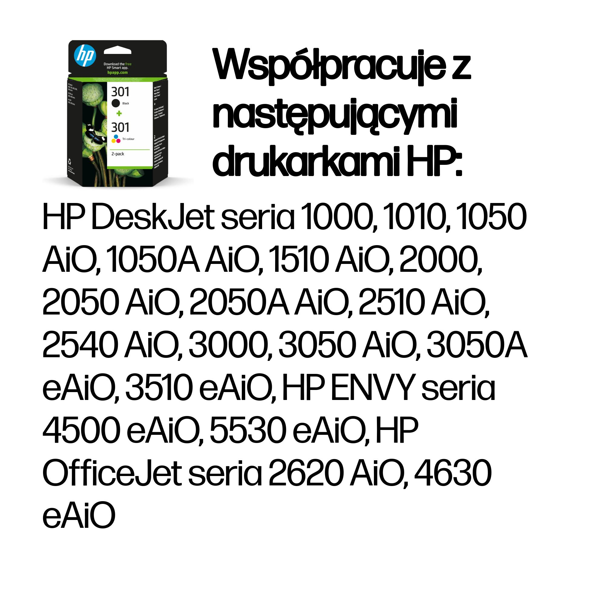 Tusze HP 301, czarny i trójkolorowy, do drukarek HP.