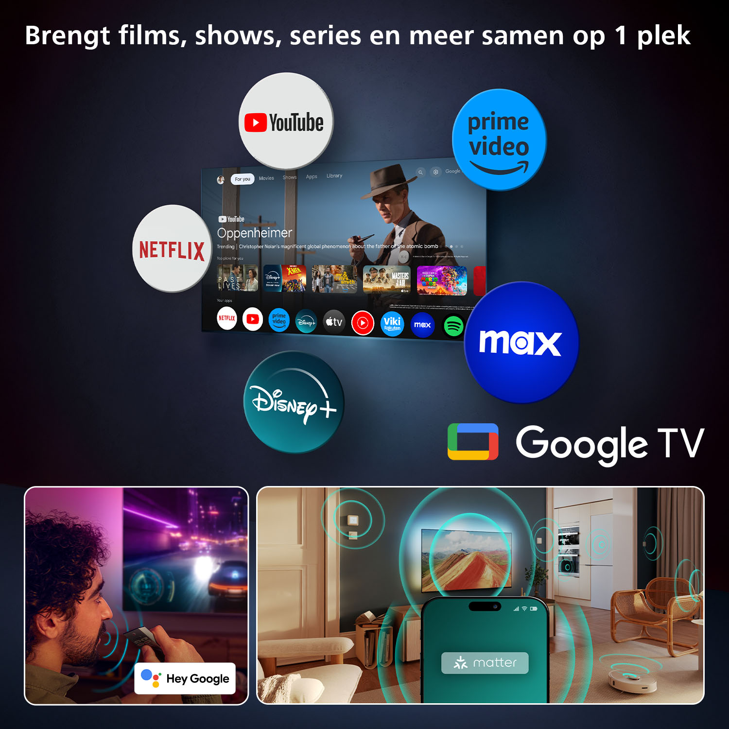 Apps on Google TV: Netflix, YouTube, Prime Video, Max, Disney+
