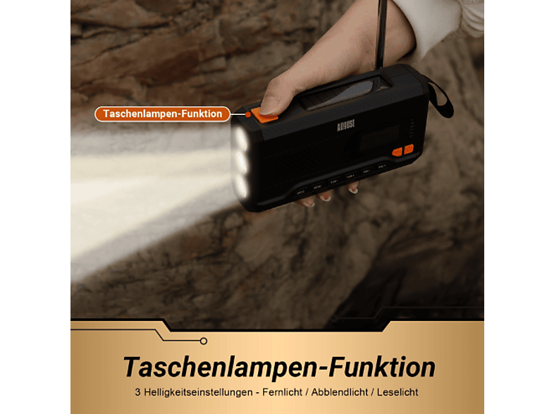 AUGUST MB290B Notfallradio DAB/FM/Bluetooth - Solar Radio, Powerbank, Taschenlampe mit Handkurbel — Foto 3 von 4