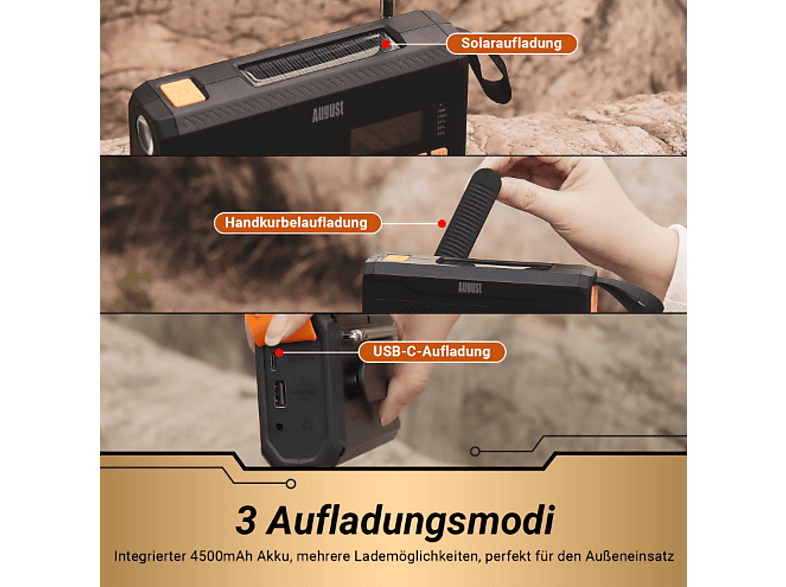 AUGUST MB290B Notfallradio DAB/FM/Bluetooth - Solar Radio, Powerbank, Taschenlampe mit Handkurbel — Foto 2 von 4