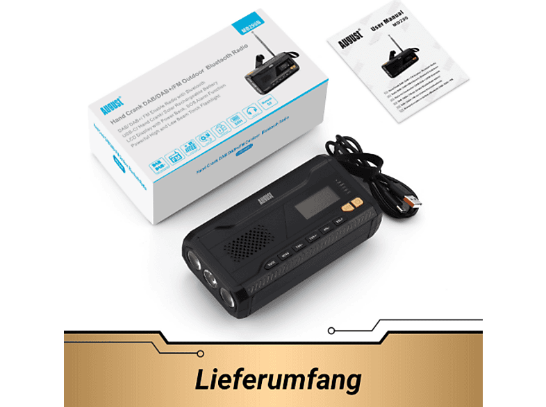 AUGUST MB290B Notfallradio DAB/FM/Bluetooth - Solar Radio, Powerbank, Taschenlampe mit Handkurbel — Foto 4 von 4